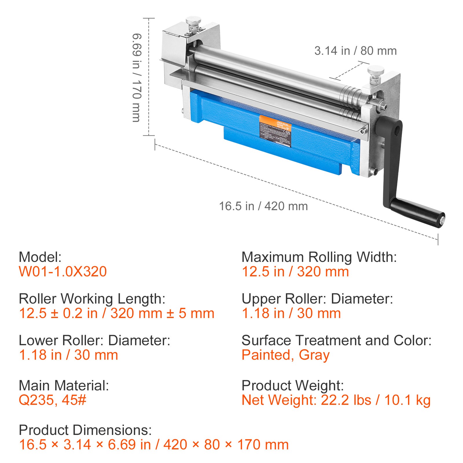 Sheet Metal Slip Roll Machine 12.6″ Width 20 Gauge Capacity