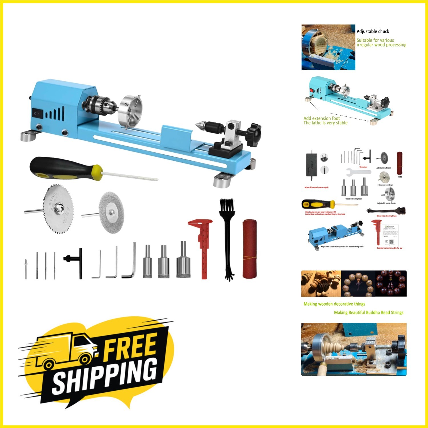 Compact and Powerful Mini Wood Lathe Kit with Essential Cutting Tools Included