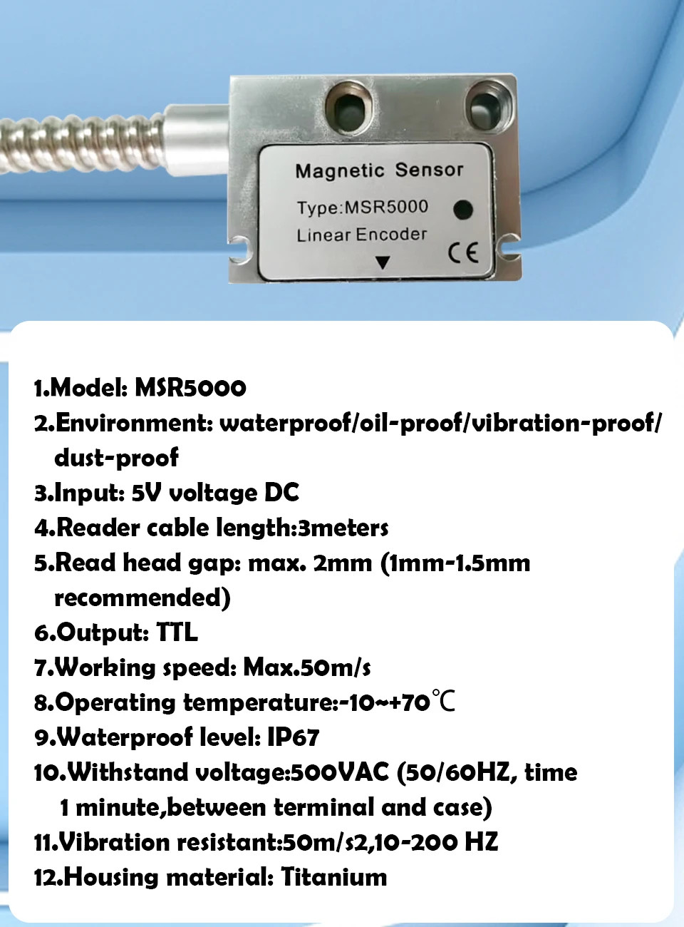 MSR5000 Magnetic Head Sensor 5VDC ±5μm/M Lathe Grinder DRO Magnetic Scale