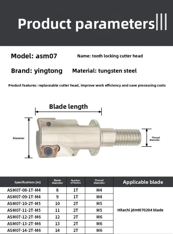 ESE ASM07 Tungsten Steel Milling Cutter Head Small Diameter Anti-Vibration Tool