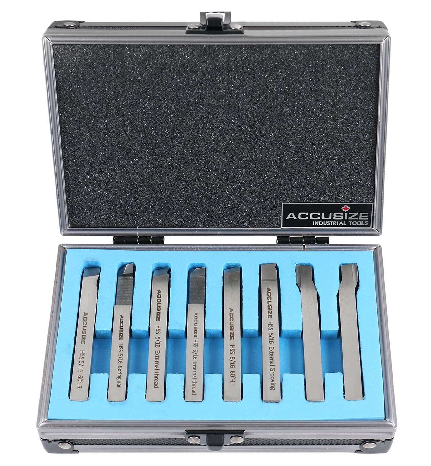 Accusize Industrial Tools 5/16” 8 Pc H.S.S. Tool Bit Set, Pre-Ground for Turnin