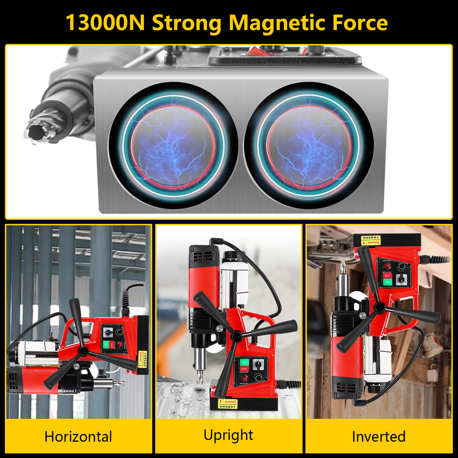 Electric Magnetic Drill Press 1300W 1.57″ Boring Diameter 2922lbf/13000N 700RPM