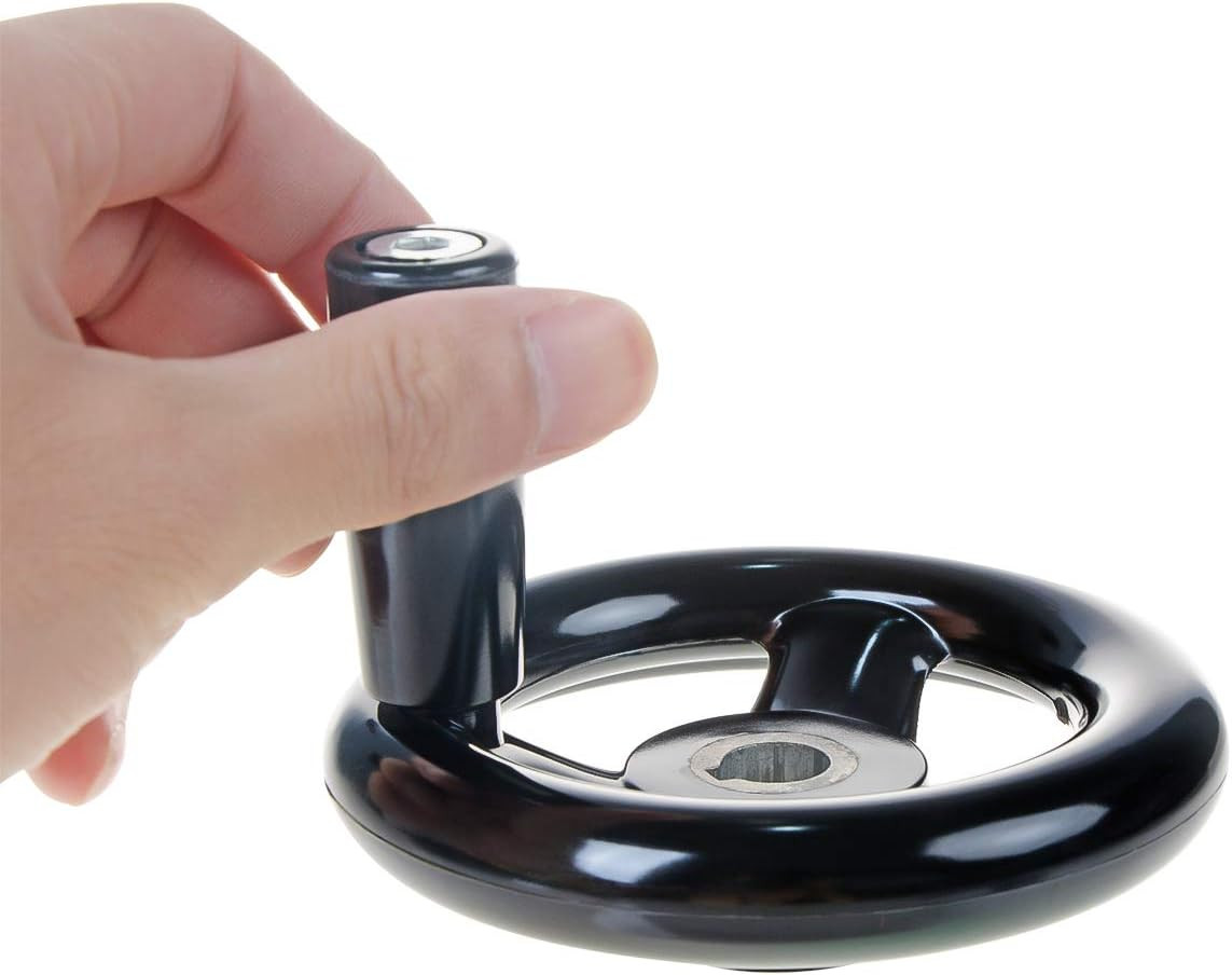 3.94” Hand Wheel Black W Revolving Handle 3 Spoked 12Mm Hole Adjustment round H