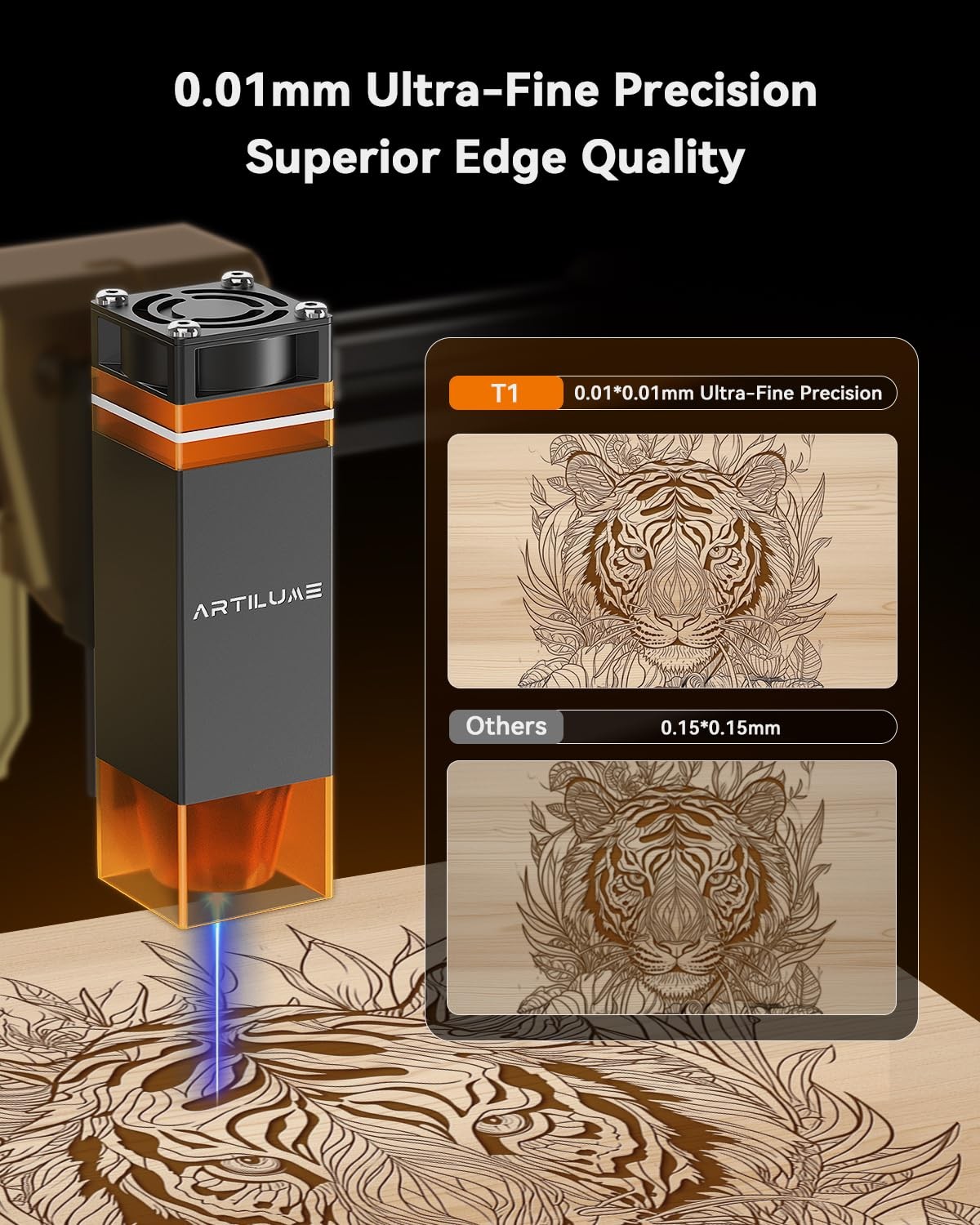 Artilume Laser Engraver Portable Cutter Foldable 3000mW, GOLD-BLACK