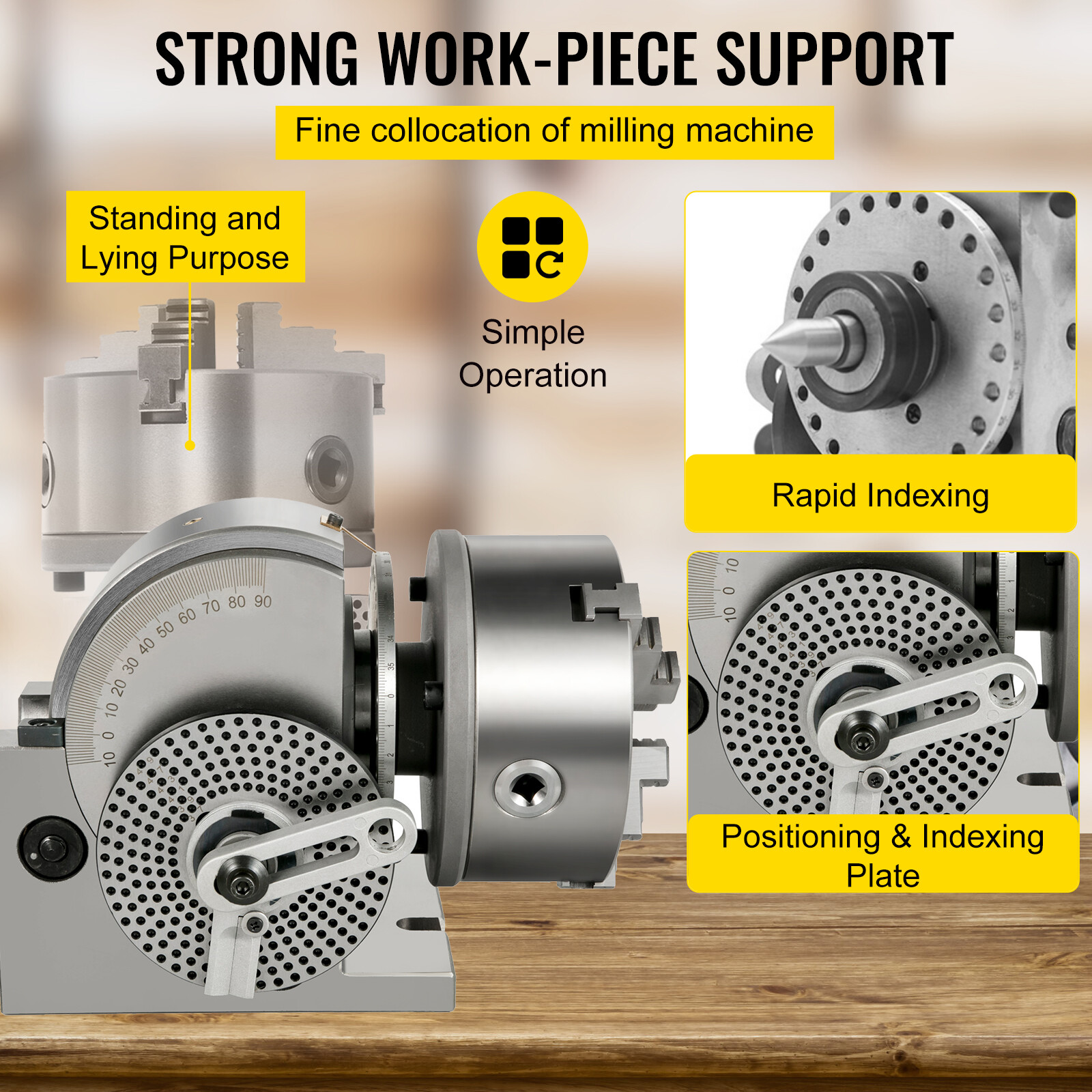 Indexing Dividing Head BS-1 6″ 3 Jaw Chuck & Tailstock for CNC Milling Machine