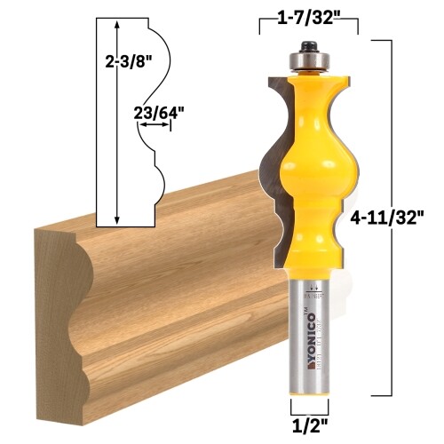 2-3/8″ Chair Rail Molding Router Bit – 1/2″ Shank – Yonico 18121