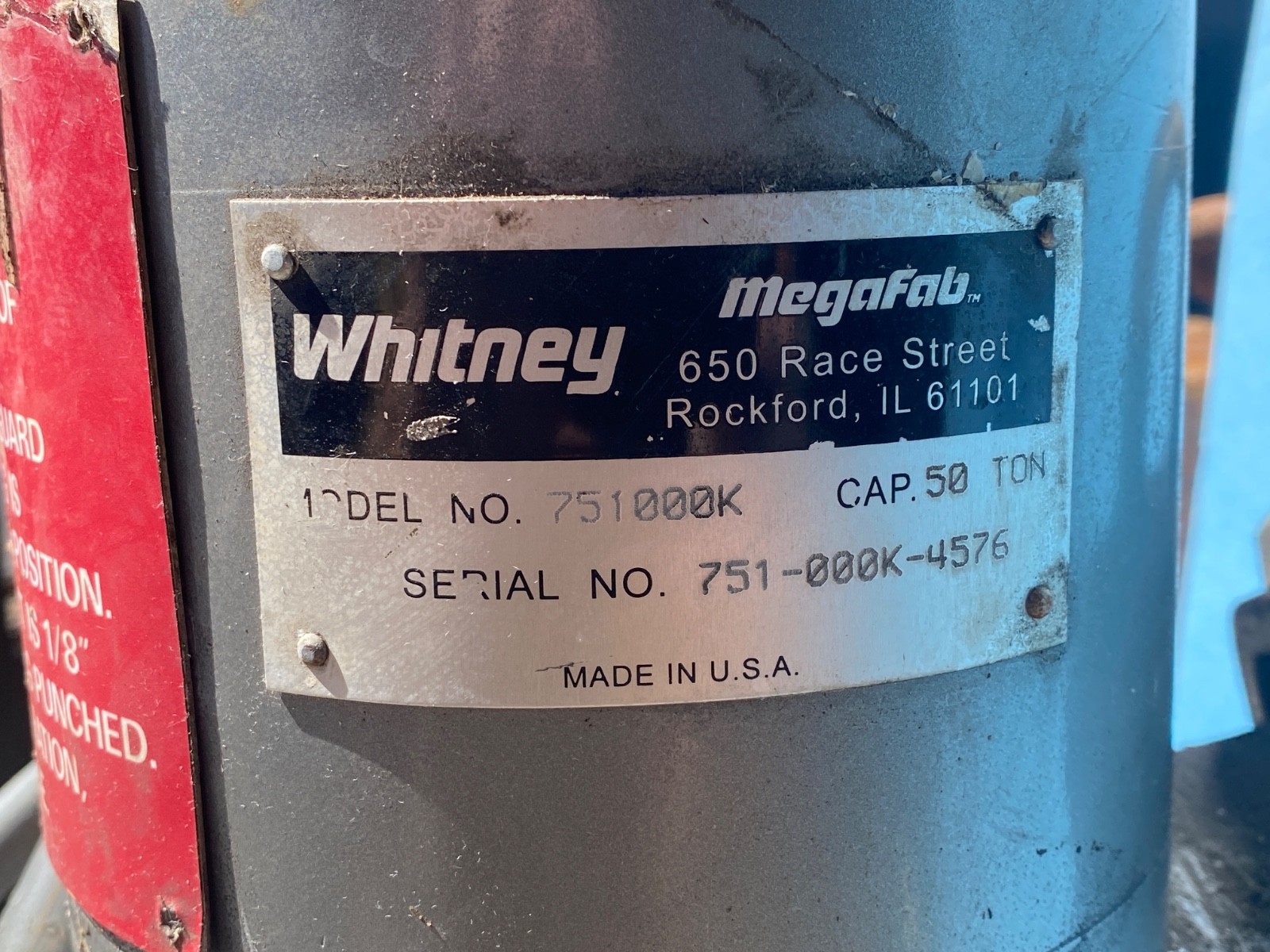 50 Ton Hydraulic C-Frame Punch WHITNEY MAGAFAB #75100K
