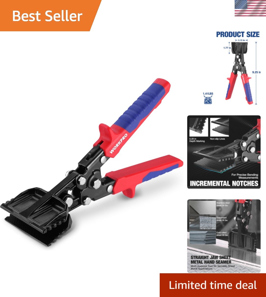 Hand Seamer Tool, 3-Inch Sheet Metal Bender, Heavy-Duty Steel Sheet Metal Bra…