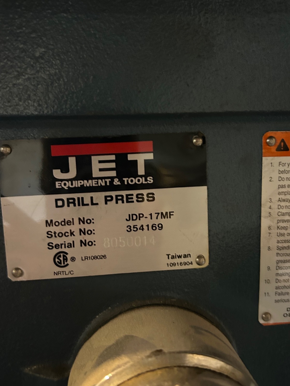 JET DRILL PRESS JDP-17WF – used standing floor drill press. Very good condition.