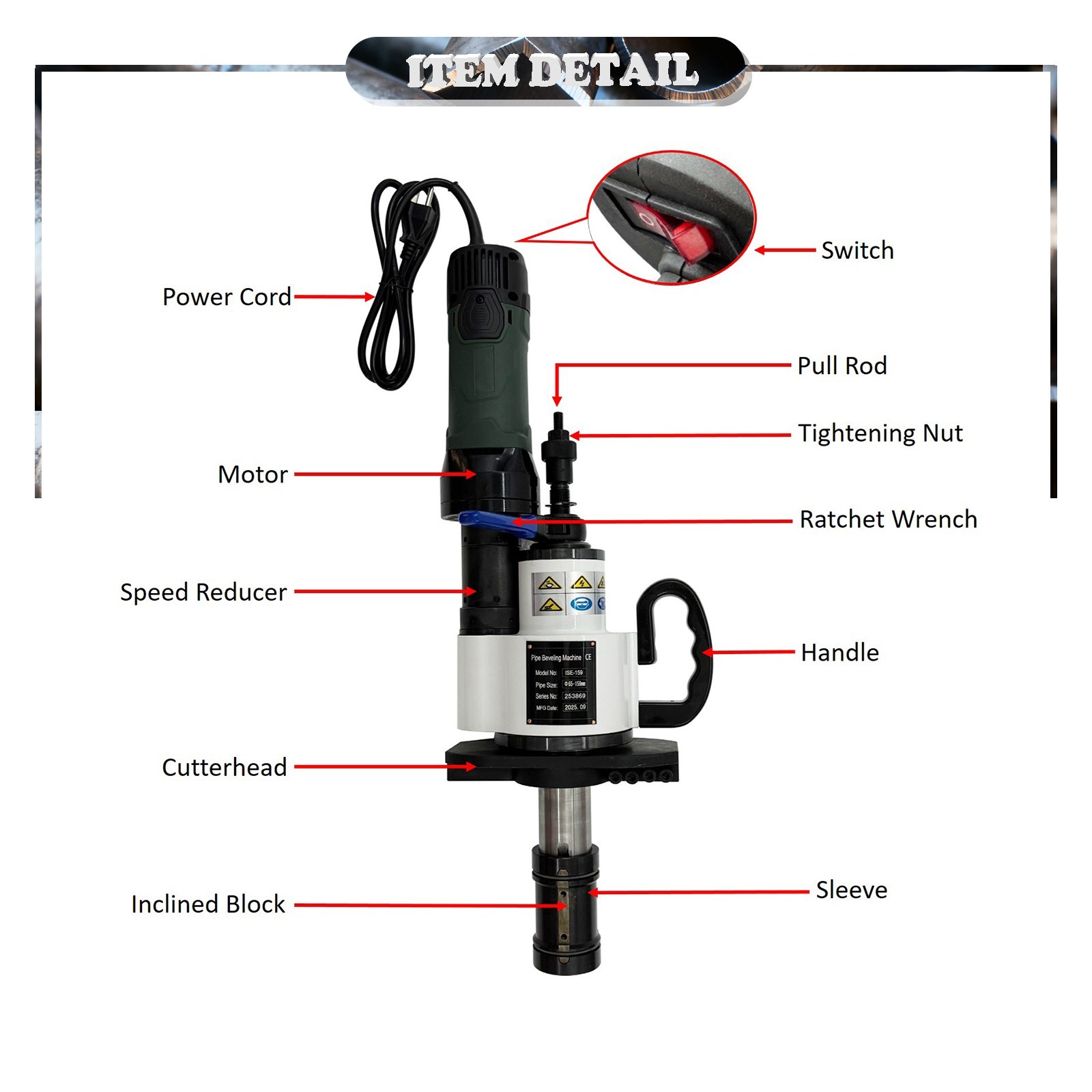 220V 65-159MM ISE-159 Internal Expansion Type Electric Pipe Beveling Machine