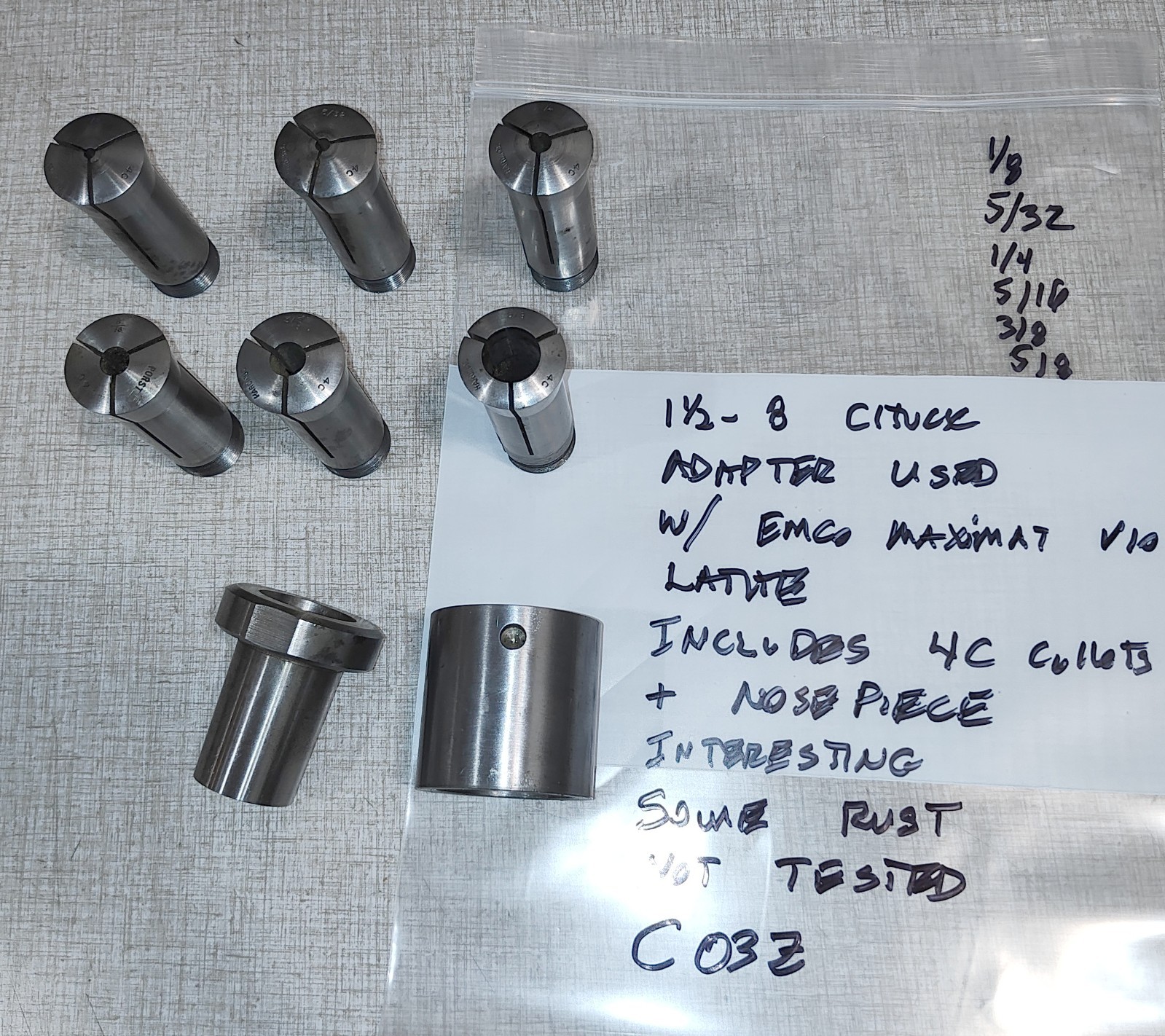 Shop Made 4C Collet Chuck & Nosepiece used w/ Emco Maximat V10 Lathe C03Z