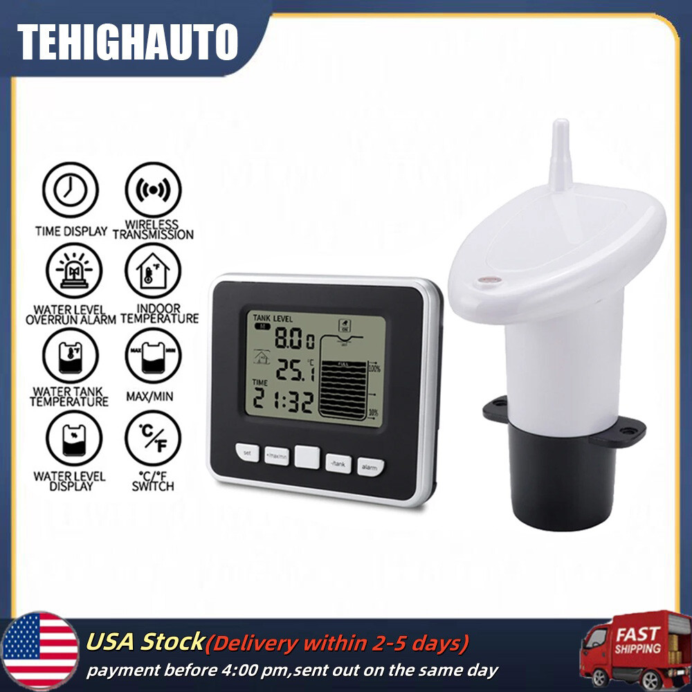 Ultrasonic Water Liquid Depth Level Meter Sensor w/Temperature Display Low Alarm