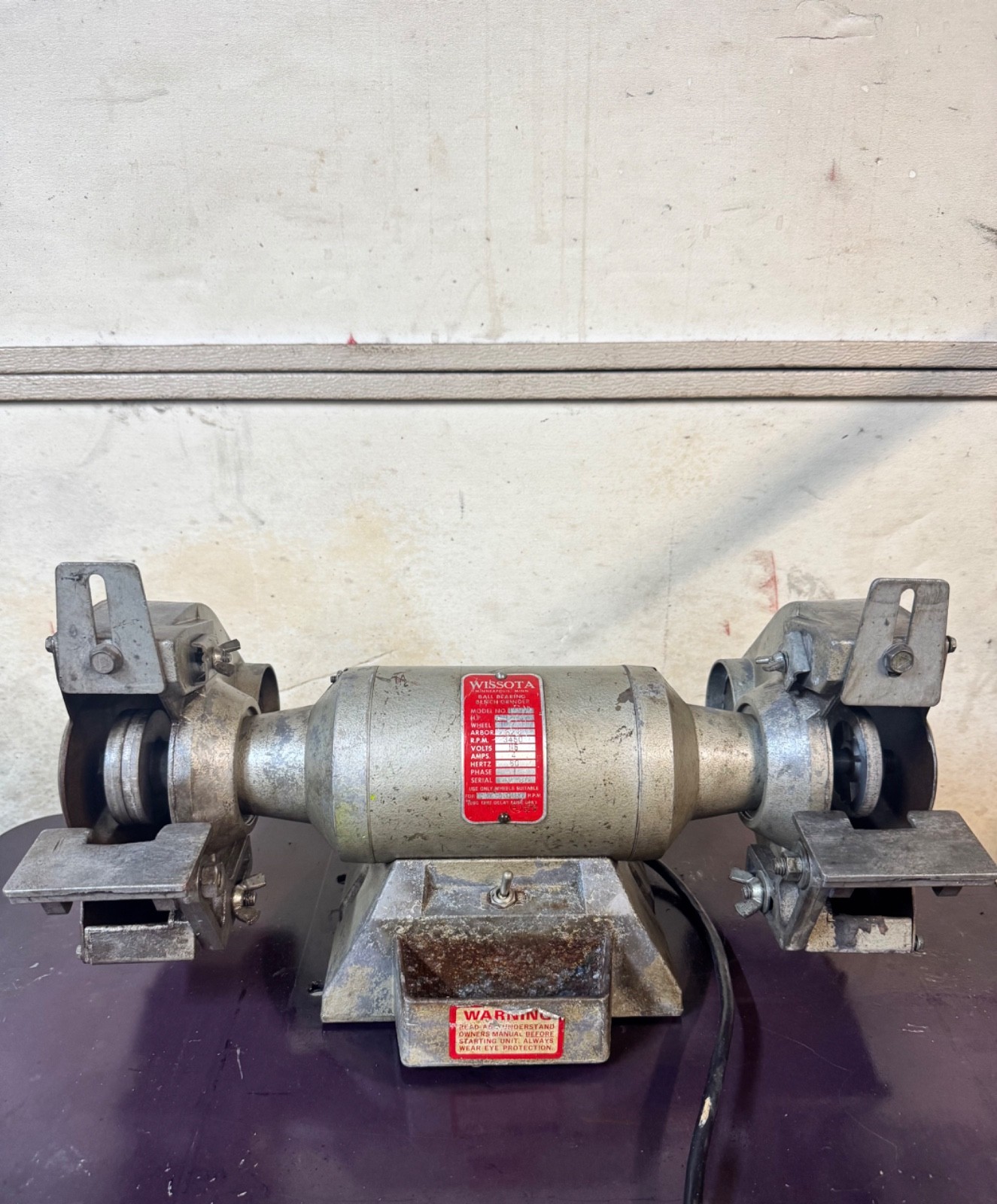 WISSOTA BENCH GRINDER, E-7,7” WHEEL, 1/2HP, 3450 RPM, 115 V, Read Ad