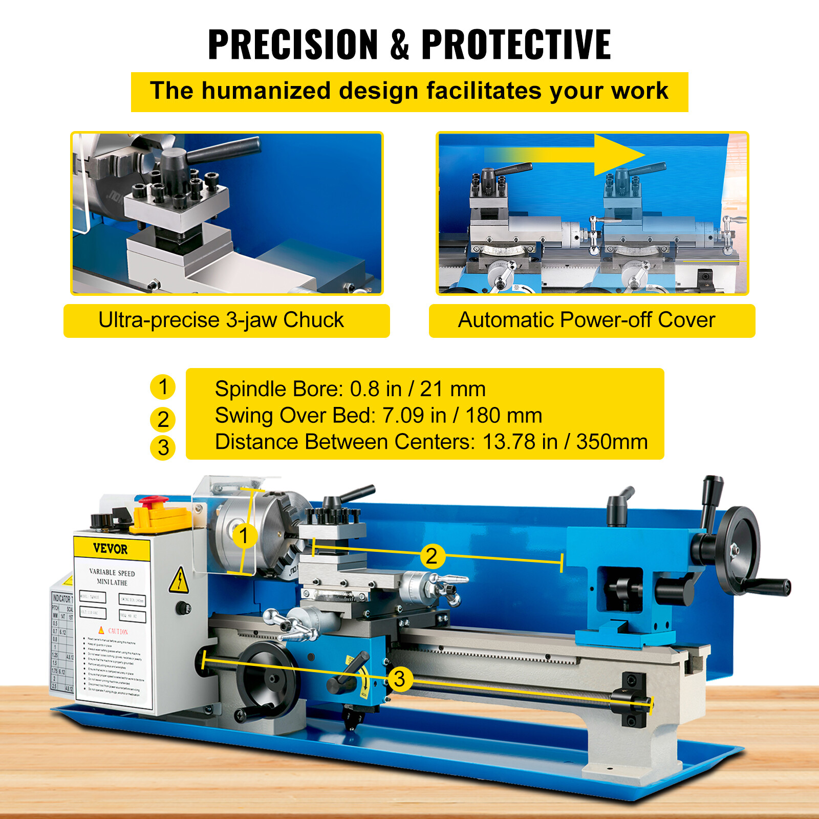SIHAO 7×14 Mini Metal Lathe Machine 550W Variable Speed Precision Benchtop Tool