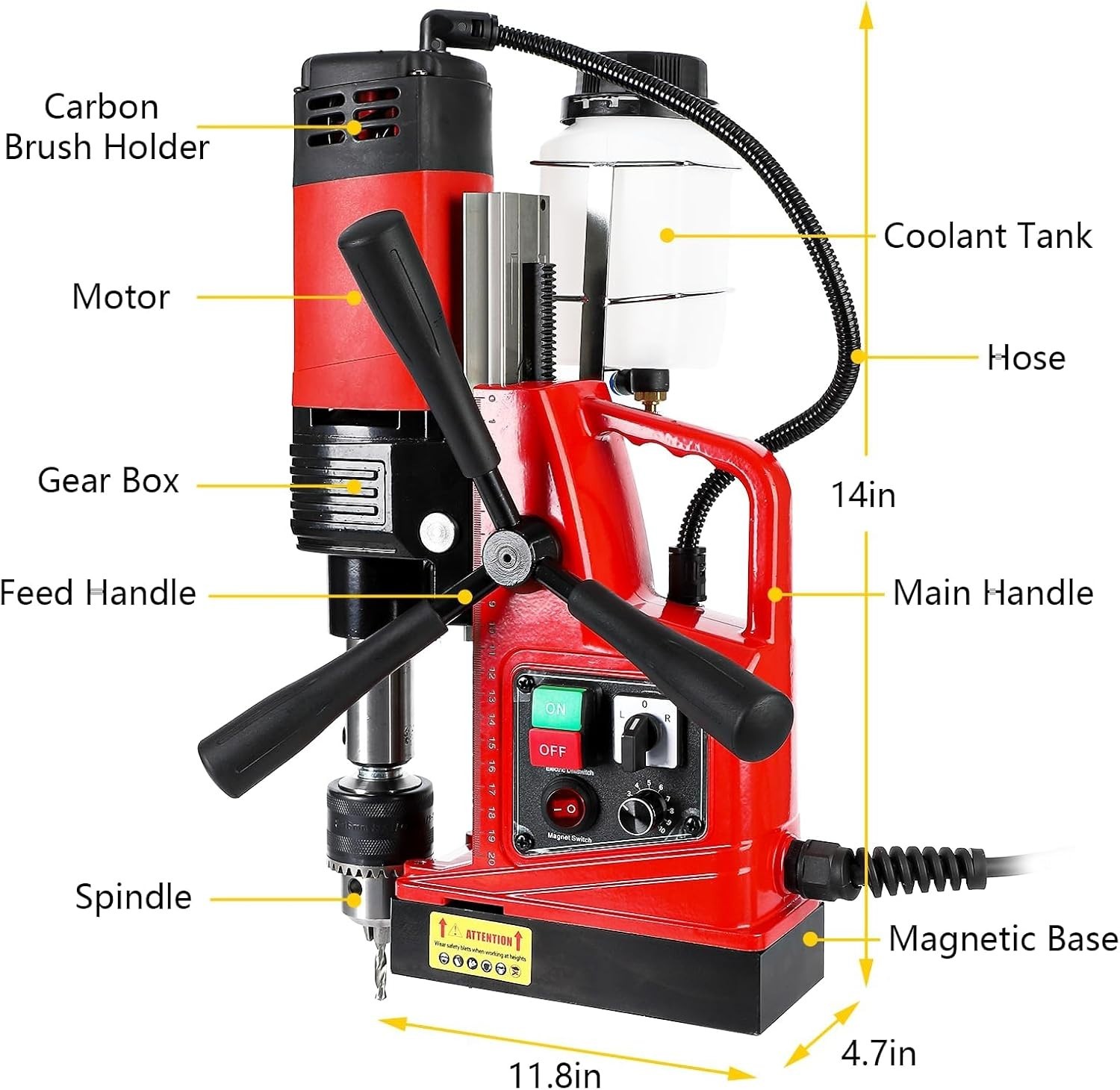 Electric Magnetic Drill Press 1300W 1.57″ Boring Diameter 2922lbf/13000N 700RPM