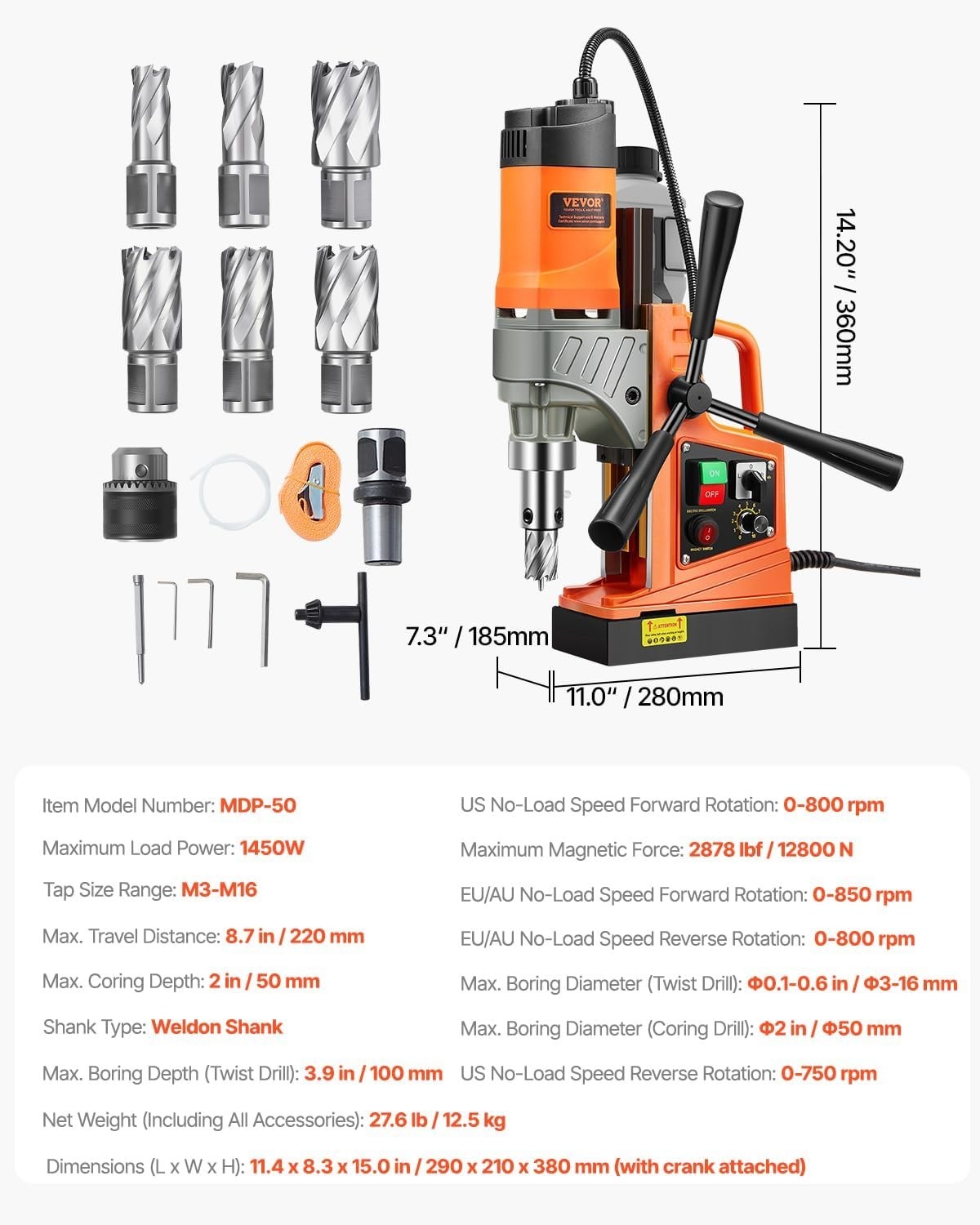 1450W Portable Magnetic Drill Press with 6 Coring Bits – Precise Metal Drilling