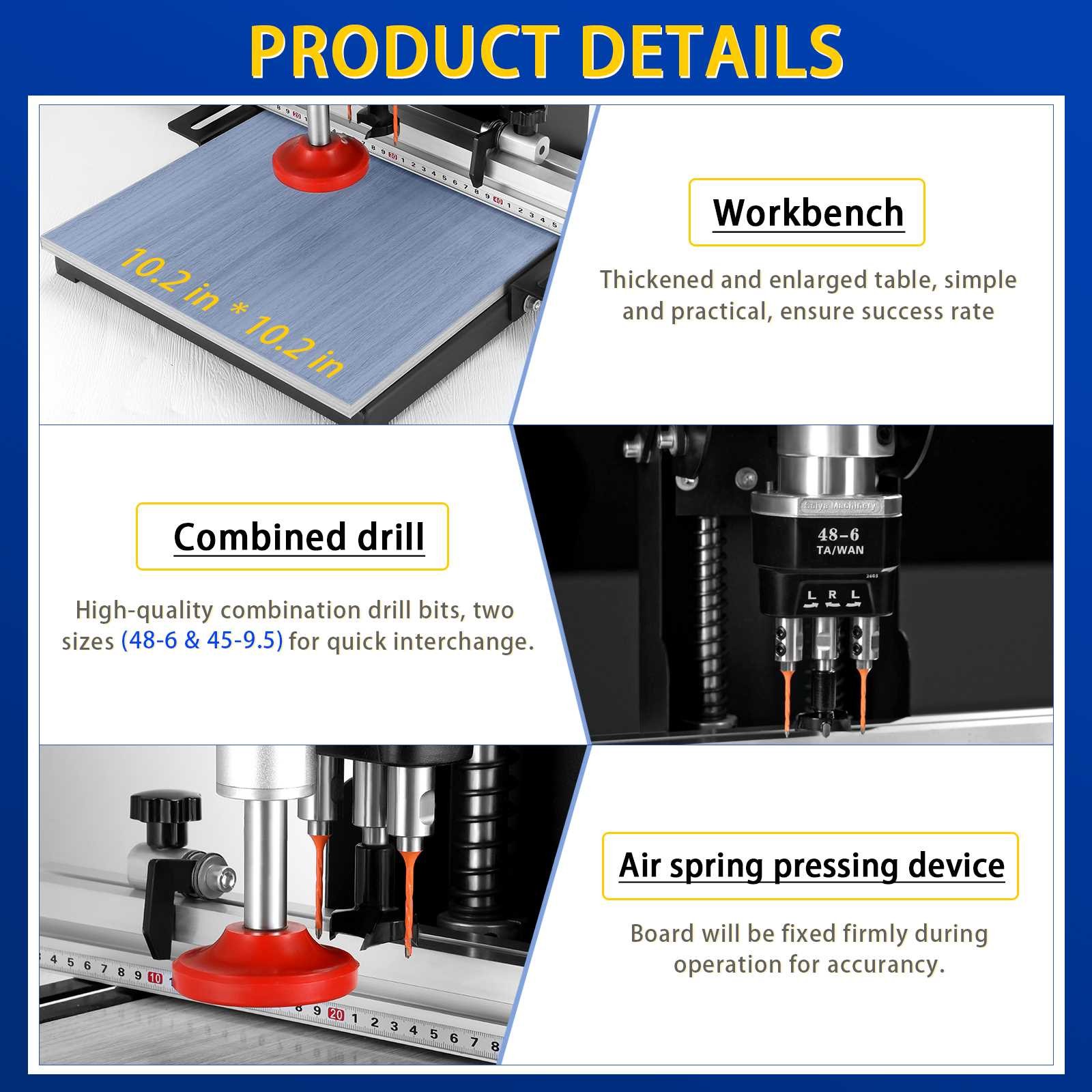 1100W Manual Hinge Drilling Machine Woodworking Boring Includes Two Drill Bits