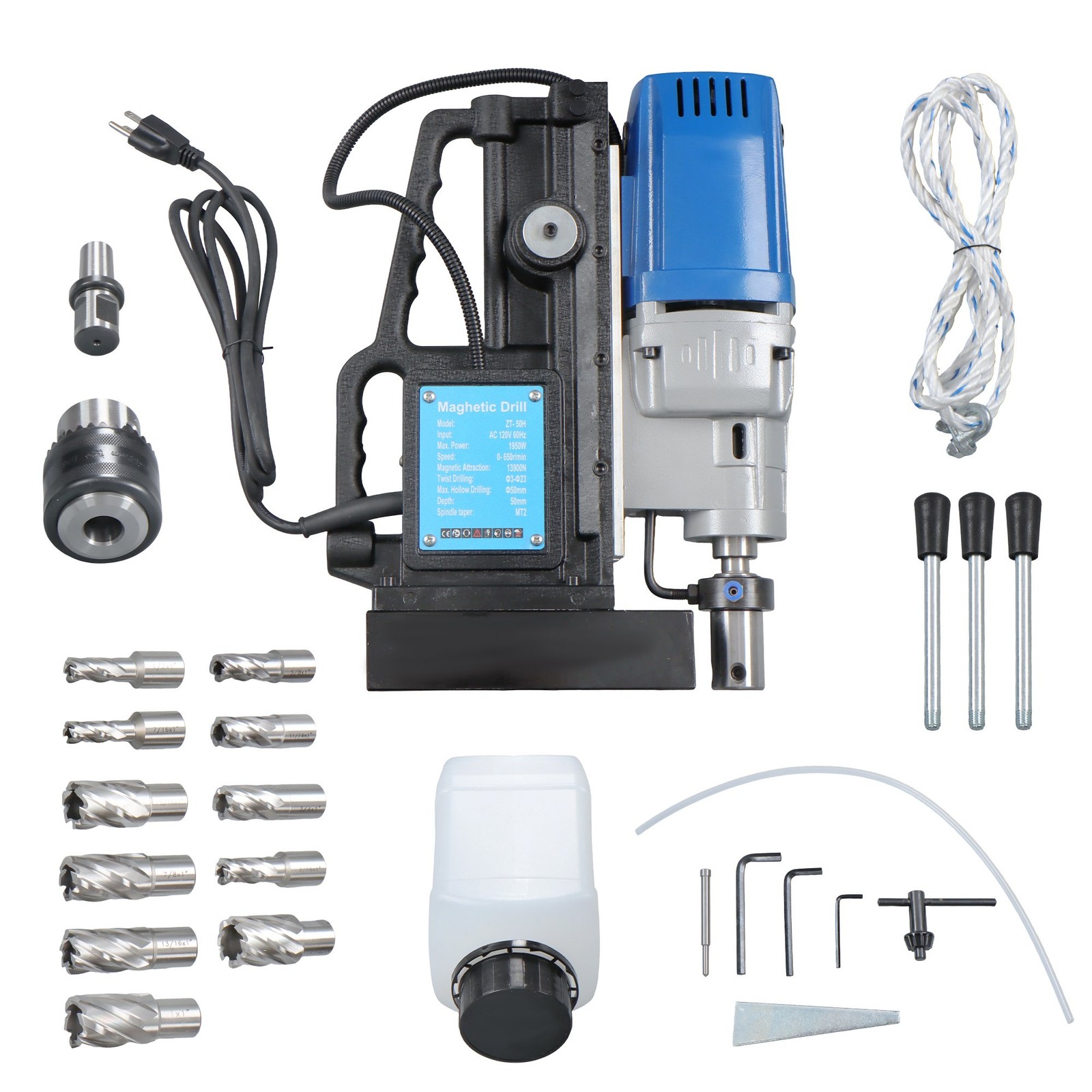 MD50 13900N Magnetic Drill with 11 Drill Bit Stepless Speed Bi-Directional 1950W
