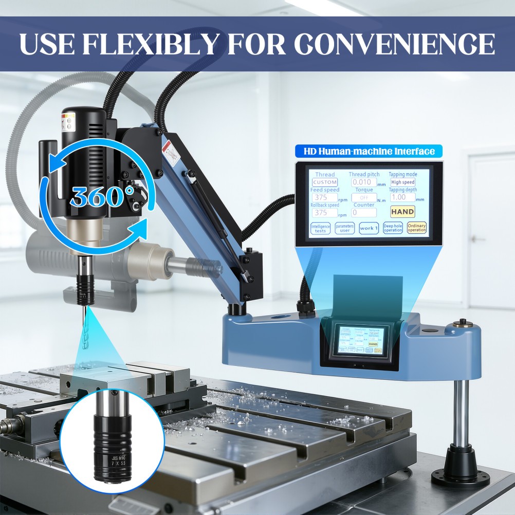 M3-M16 Universal Electric Tapping Machine 360° Flexible Arm 375rpm w/ 9 Collets