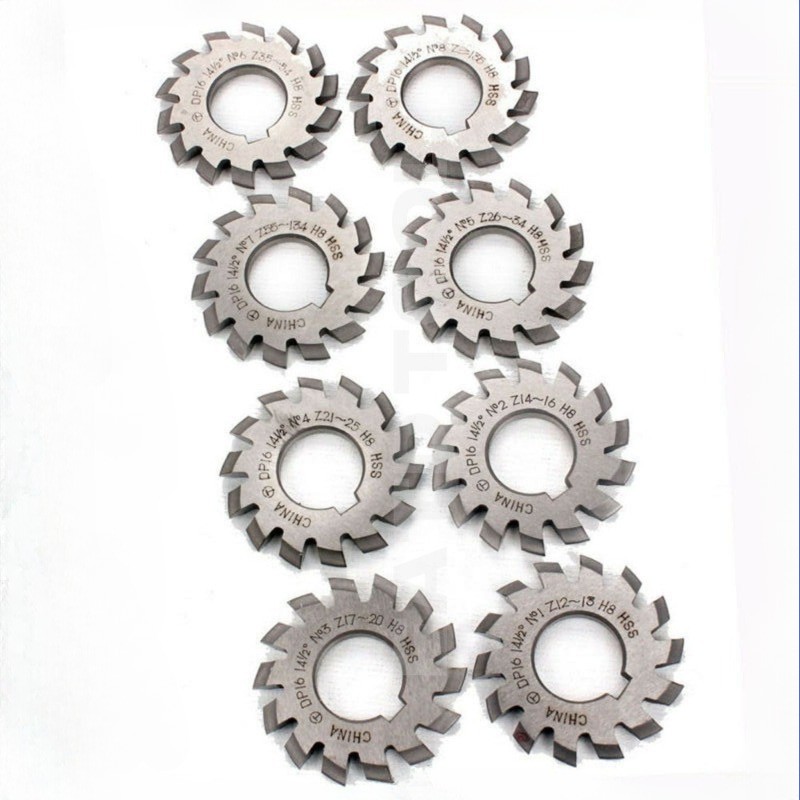8 Pcs/Set 14.5° Involute Gear Cutter DP8 DP10 DP16 DP20 DP22 PA14-1/2 HSS 8H Set
