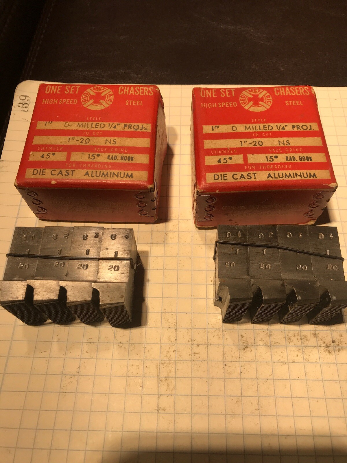 Geometric Chasers 1” D Milled 1/4” Proj. 1”-20 NS 45 Chamfer 15 Rad. Hook