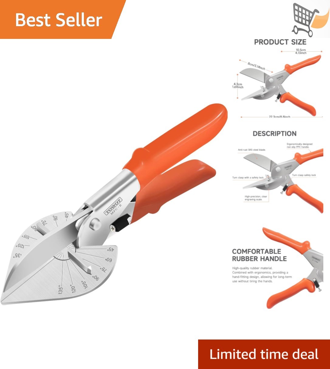 Multi Angle Miter Shears Adjustable 45-135° Stainless Steel for Plastic Trim