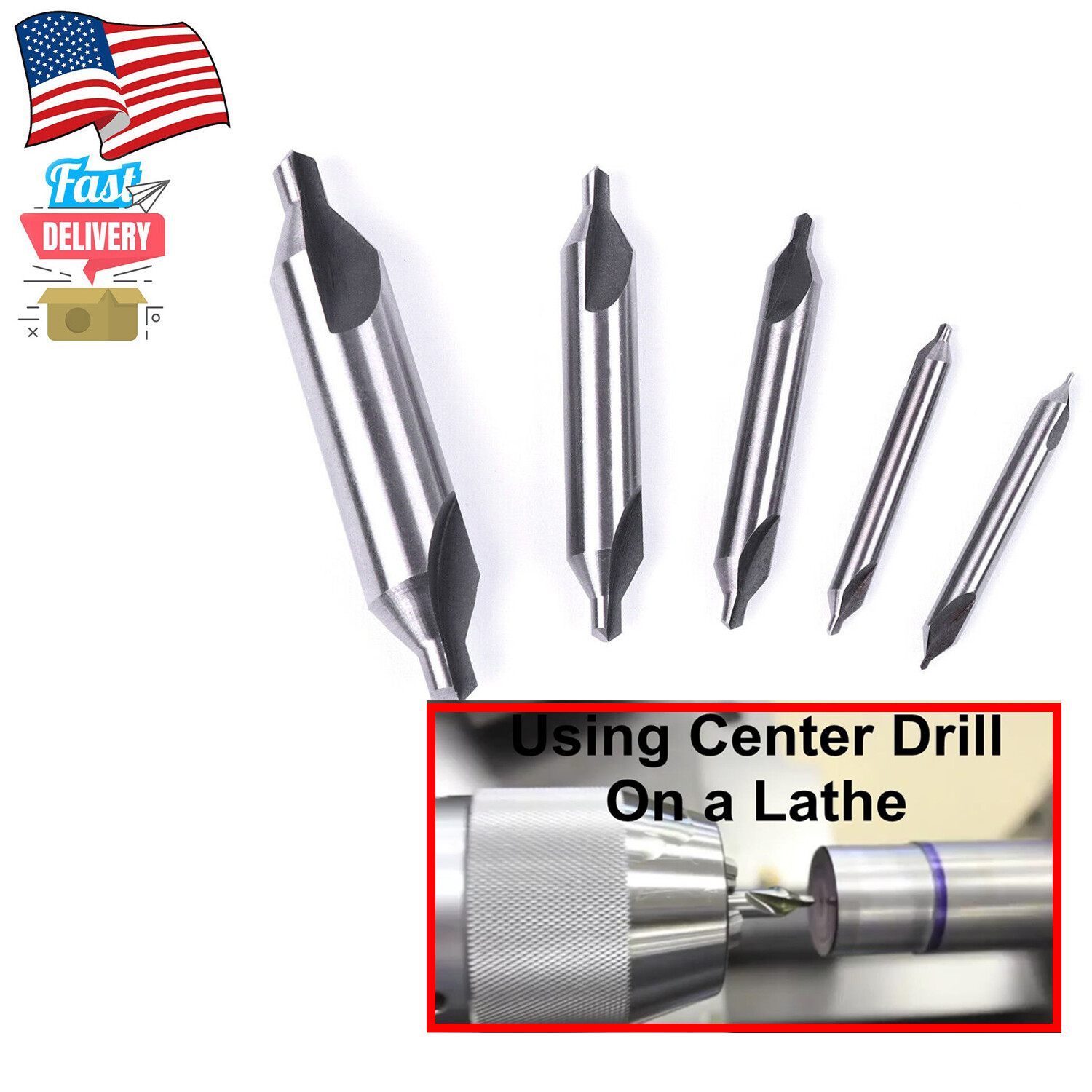 US Center Drill Countersink Pilot Bit Lathe 5 Pc Set Drill Bit HSS Metal