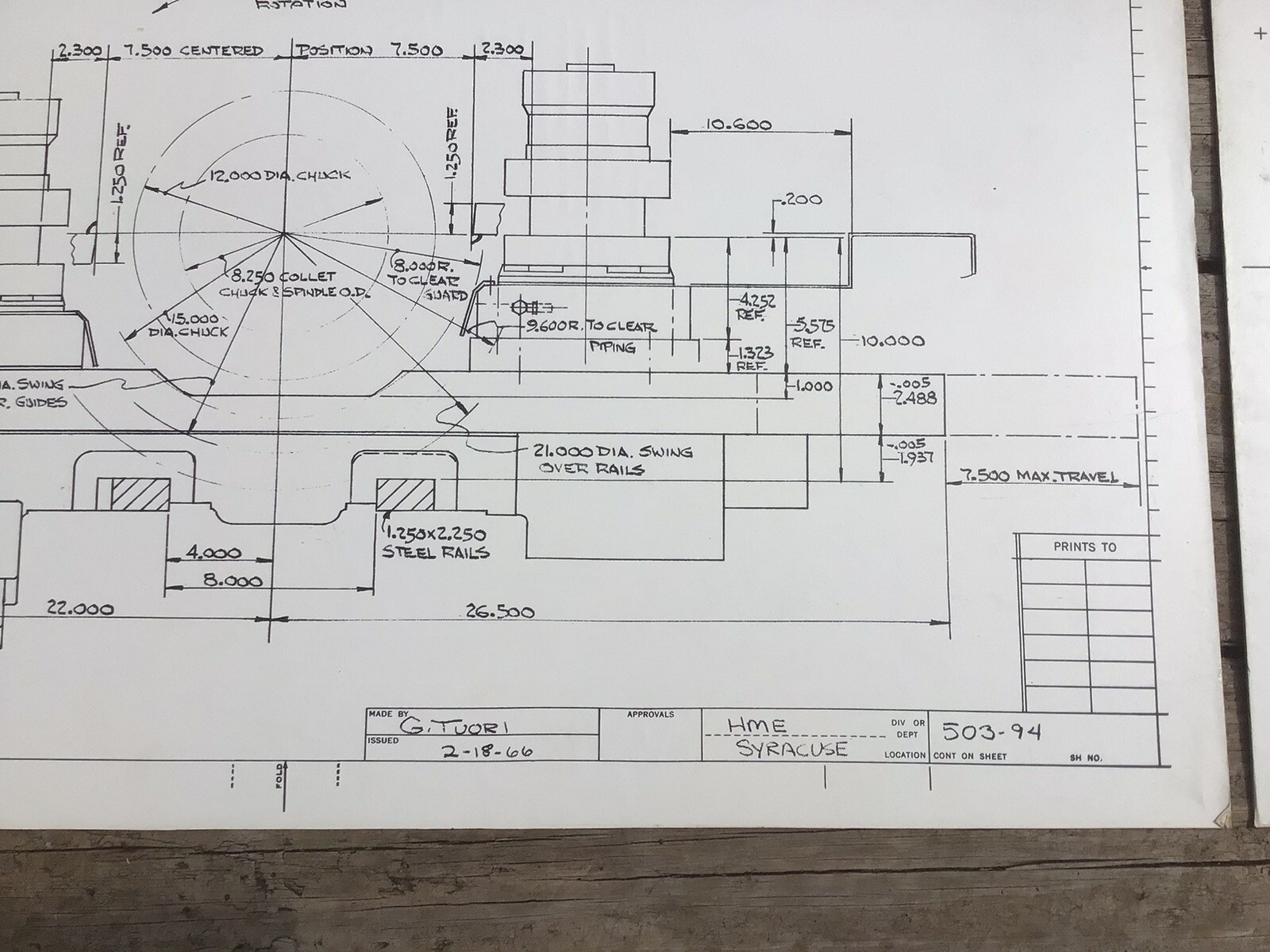 GE Engineering Drawings 1966, 22”x34”, Lathe Square Turret Lathe Tooling, Poster