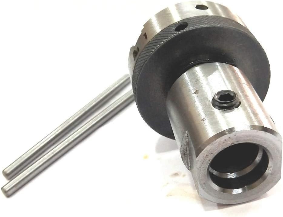 MachEl Lathe Spindle Adapter 3/4″ x 16 TPI to M12 x 1 with 50mm 3-Jaw Chuck.