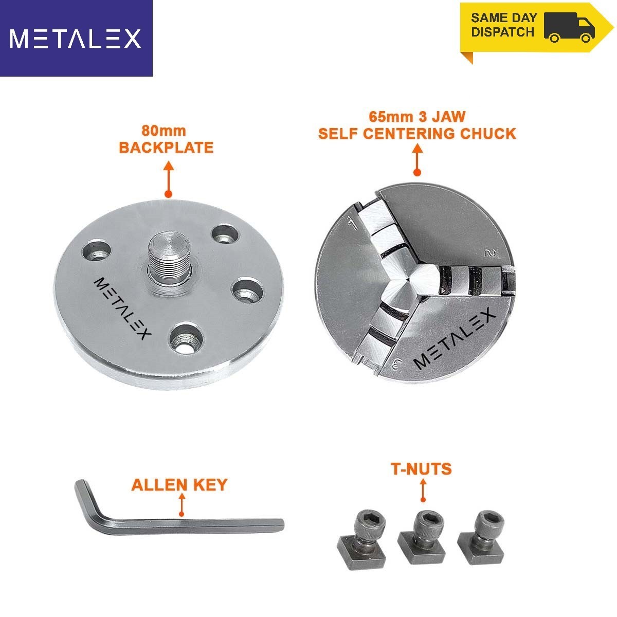 65mm 2.5″ 3 Jaw Self Centering Baby Lathe Chuck Backplate T Nuts Milling Metal