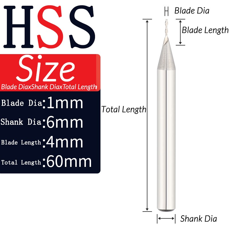 1/1.5/2/2.5-25mm HSS Drill End Mill Cutter 2 Flute Cutter Straight Shank Metric