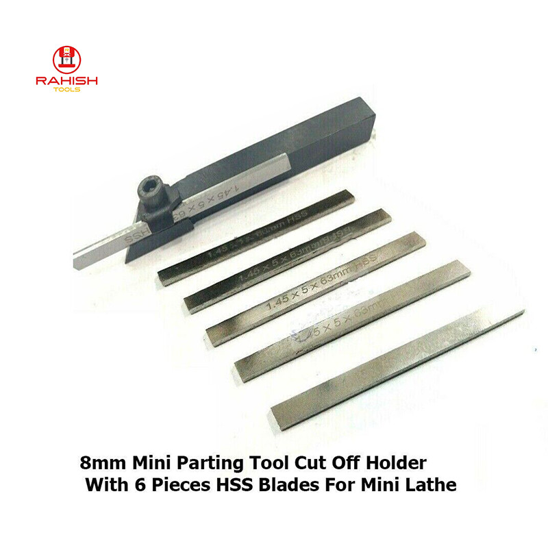8mm Mini Parting Tool Cut Off Holder With 6 Pcs HSS Blades For Mini Lathe USA