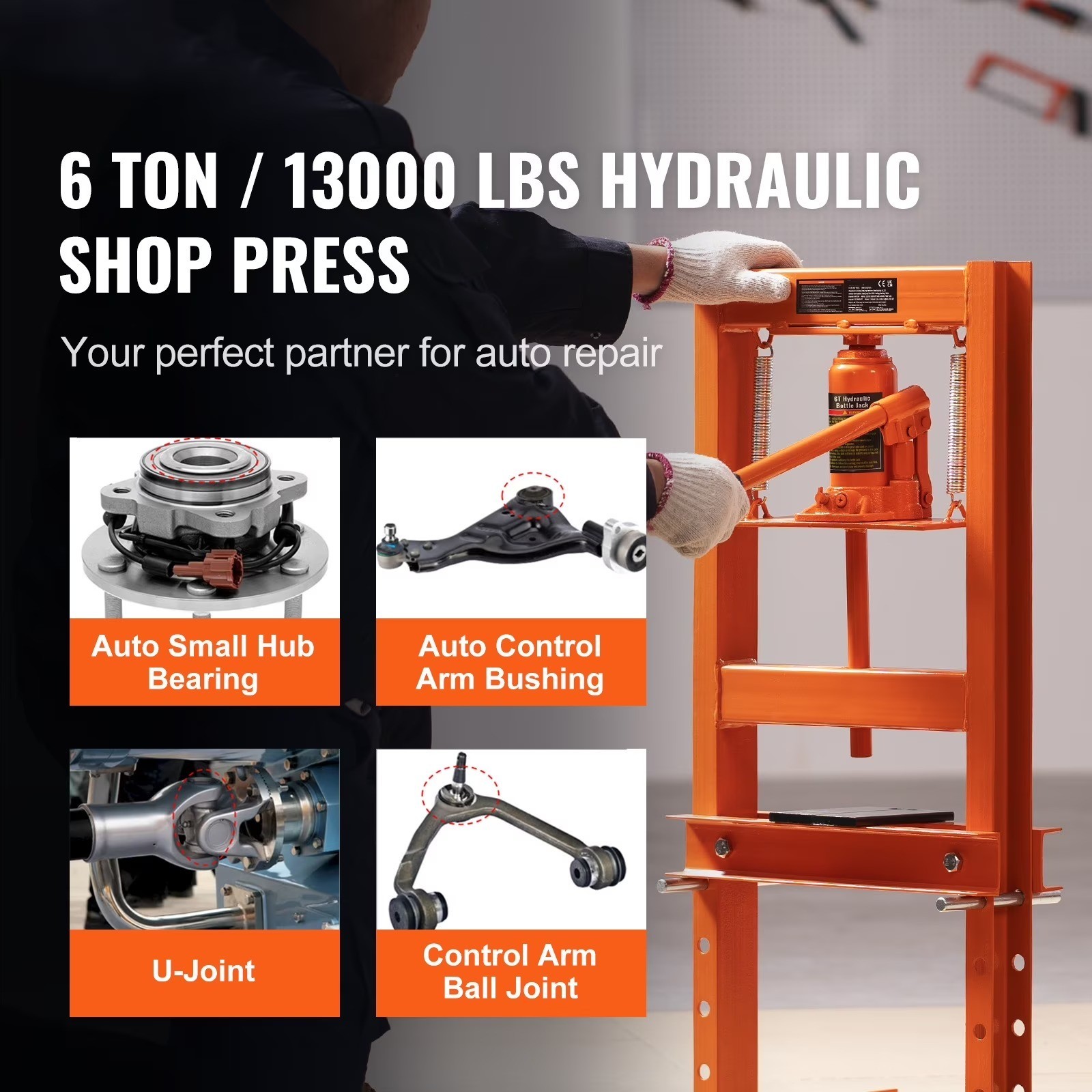 Hydraulic Workshop Press, 6 Ton H-Frame Hydraulic Mechanic’s Floor Press