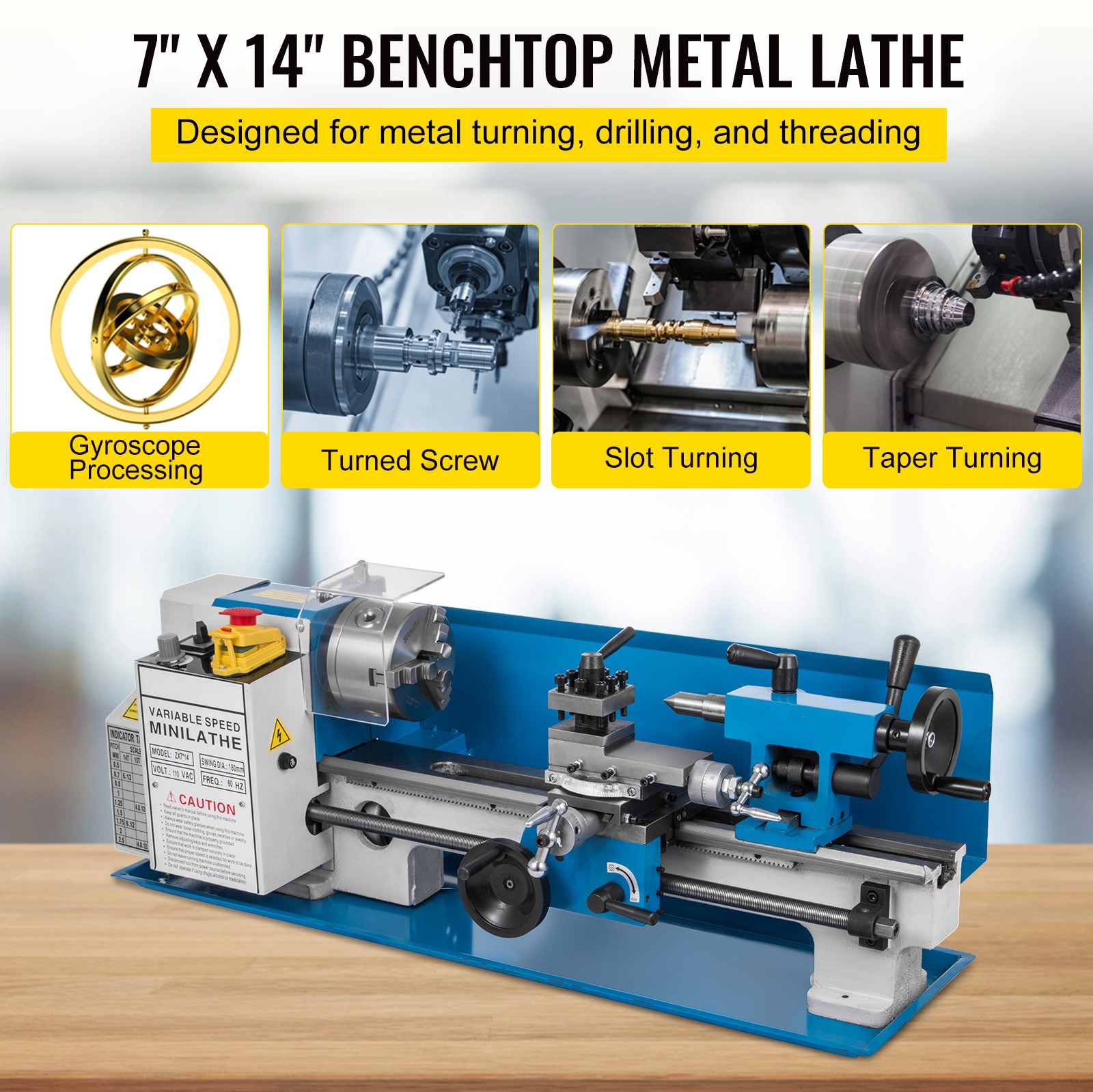 550W 7″X14″ Precision Mini Metal Lathe w/Lamp GREAT FACTORY PRICE NEWEST
