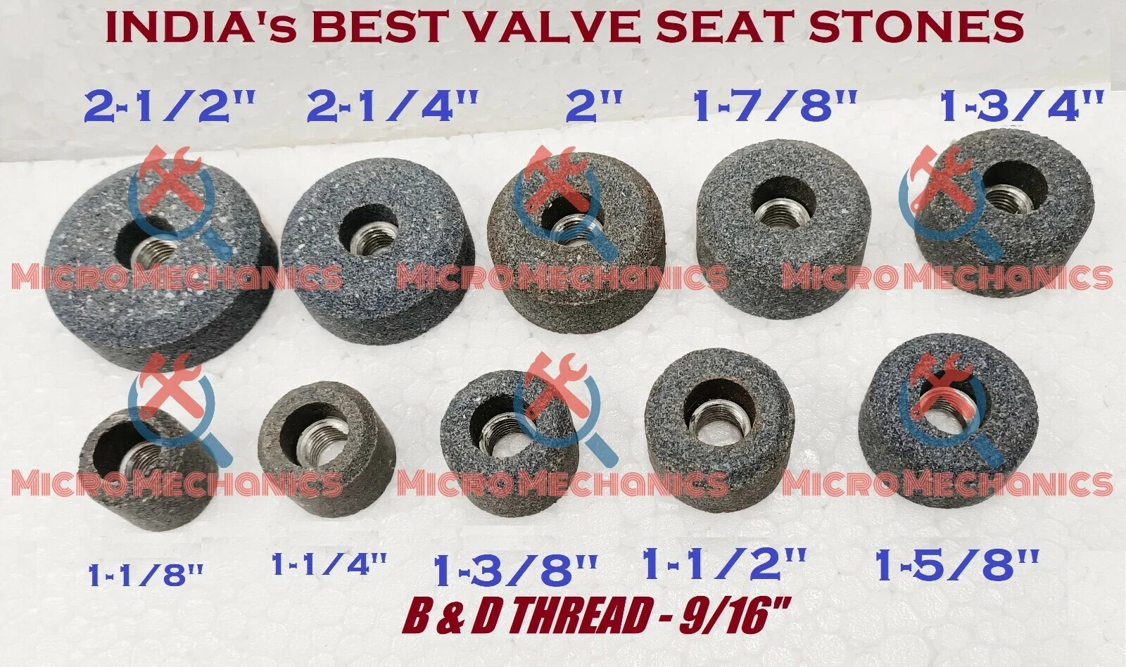 VALVE SEAT GRINDING STONES SET OF 10 PCS For B&D HOLDER 9/16″ Thread 80 Grit .