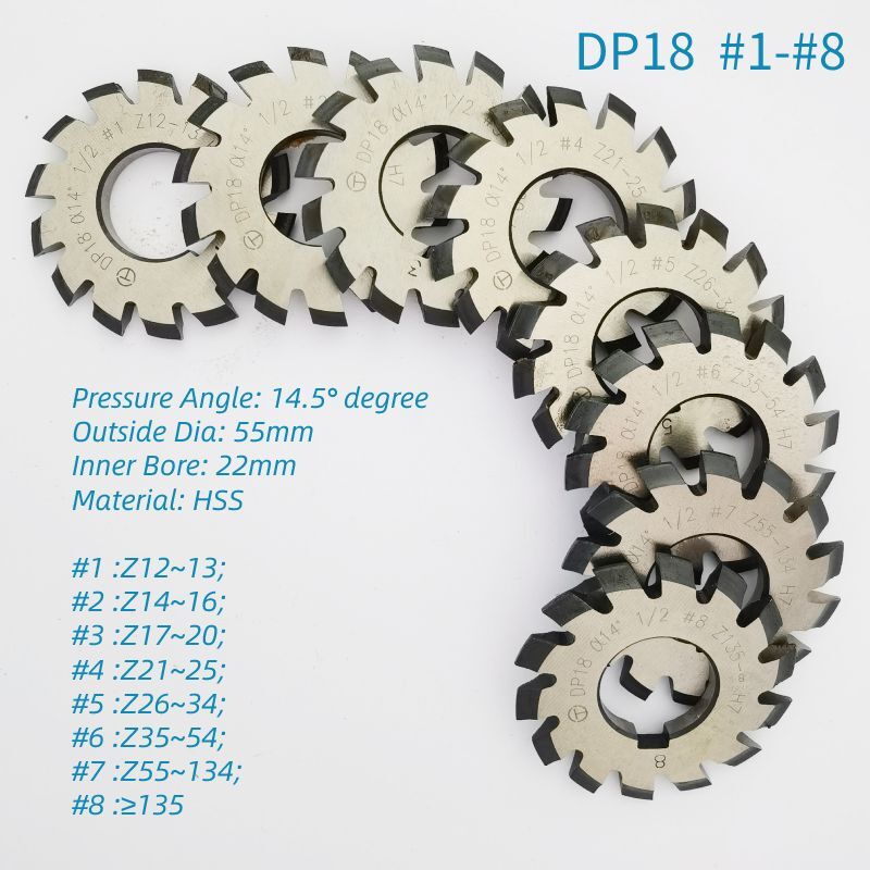 8PCS HSS PA14-1/2 Involute Gear Cutter DP8 DP18 DP14 DP16 DP20 DP22 DP24 14.5°