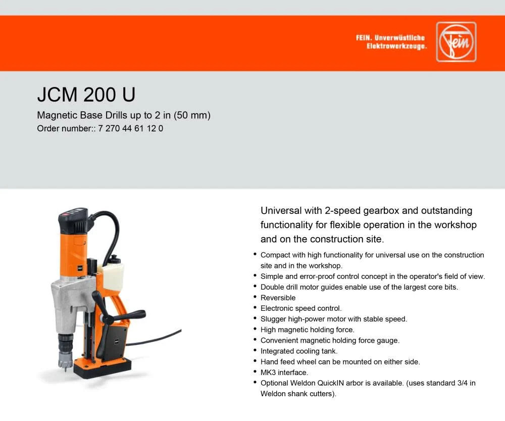 Fein Jcm 200Auto Slugger Magnetic Drill 2 In. Capacity