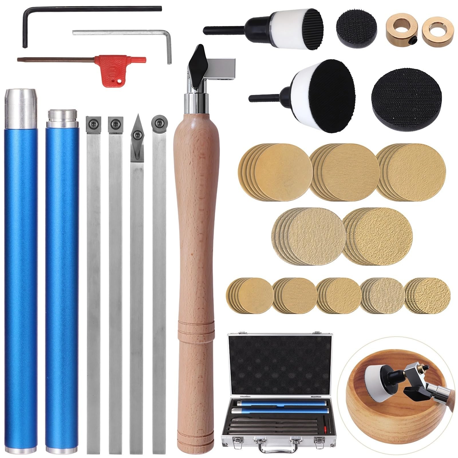 63 PCS Carbide Wood Lathe Turning Tools Set HSS Chisel Kit with 31 in ExtraL…