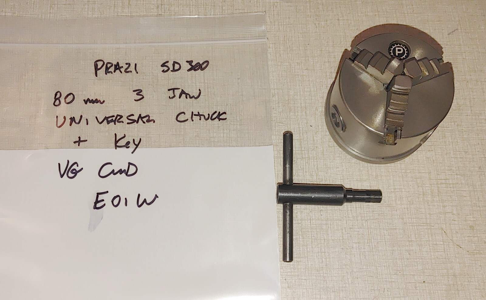 Prazi SD300 / Hobbymat MD65 80mm 3 Jaw Universal Chuck, Backplate & Key E01W
