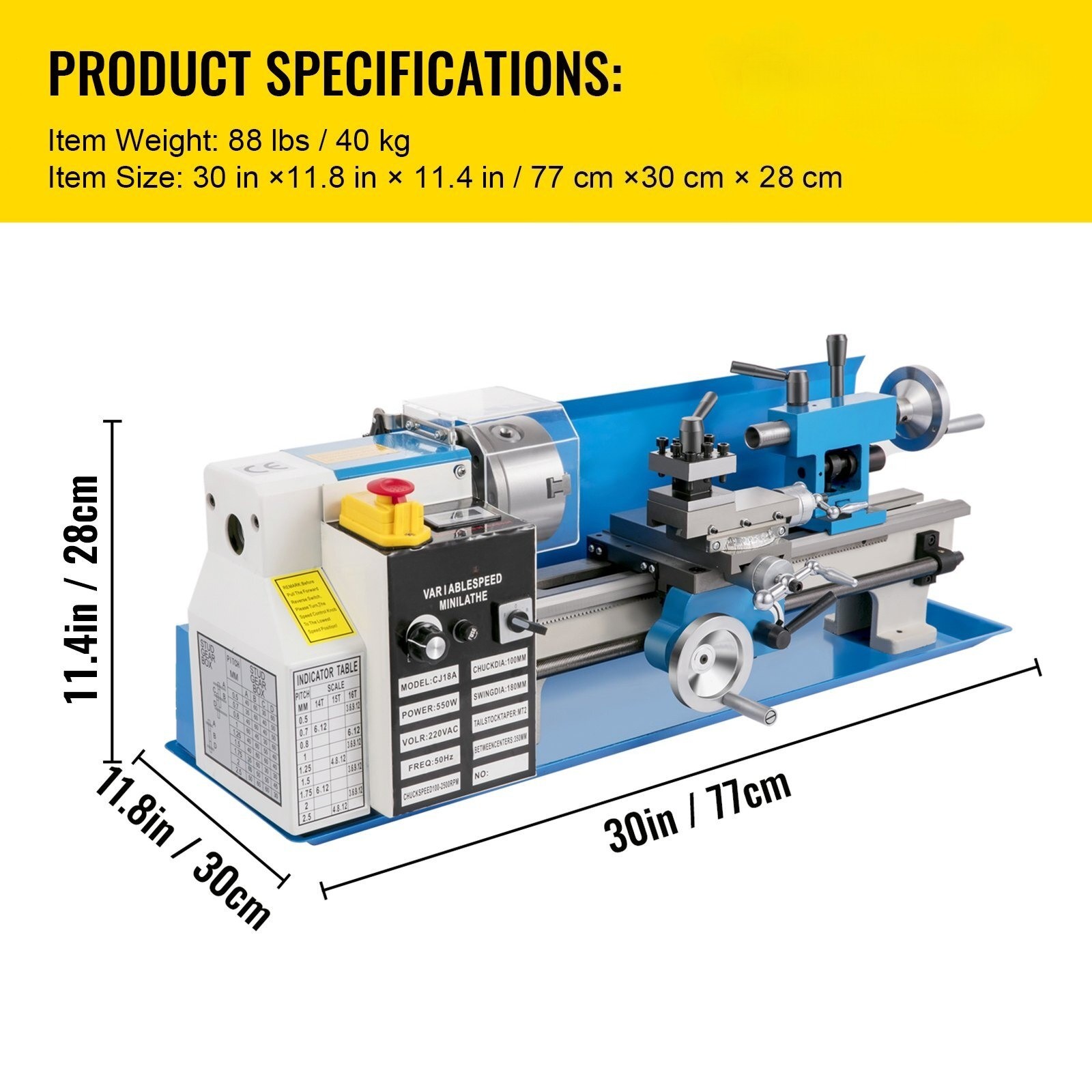 SIHAO 7×14″ Benchtop Metal Lathe – 550W, 2500RPM Precision Metalworking Machine