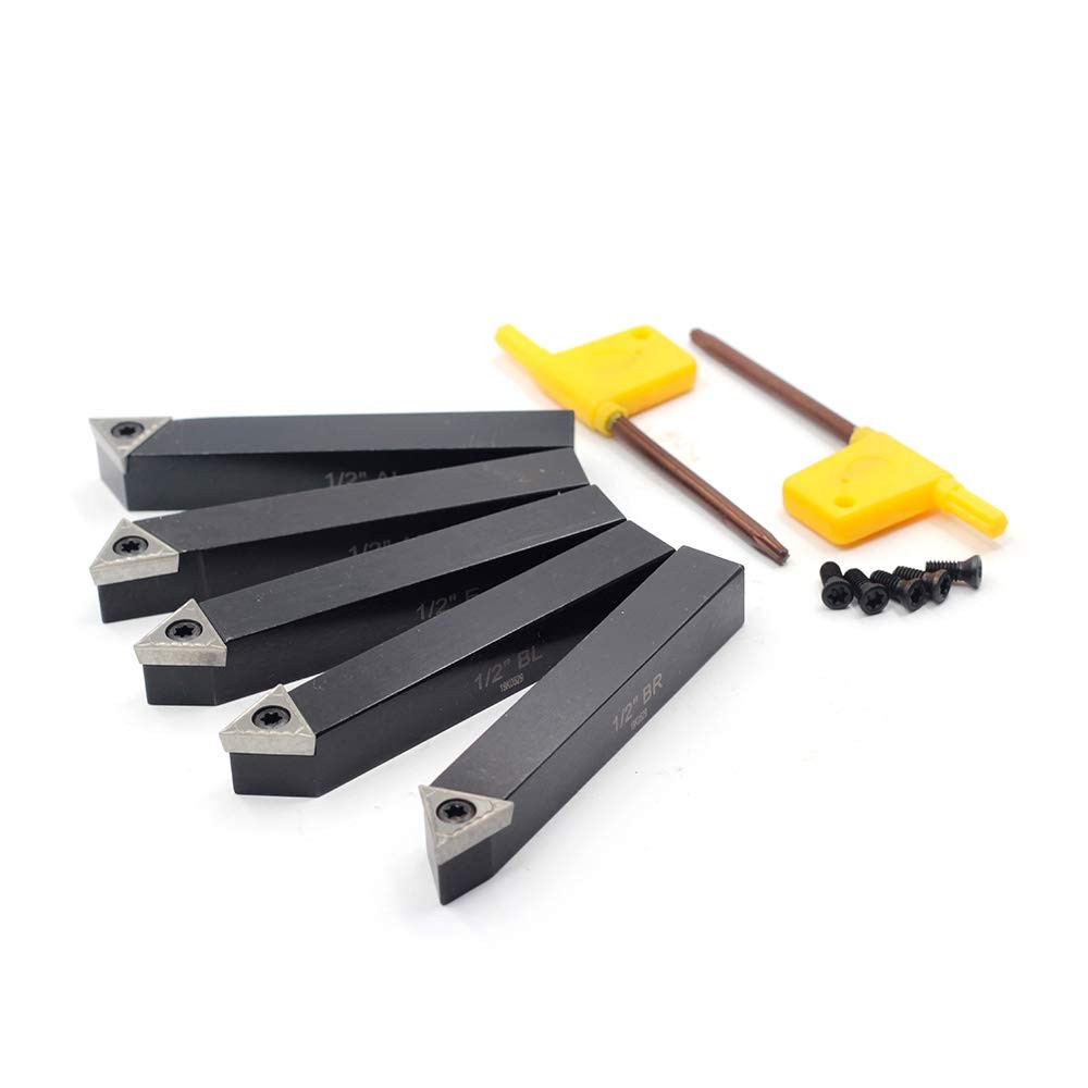 5 PCS 1/2 Inch Mini Lathe Indexable Carbide Turning Tool Holder Set TCMT