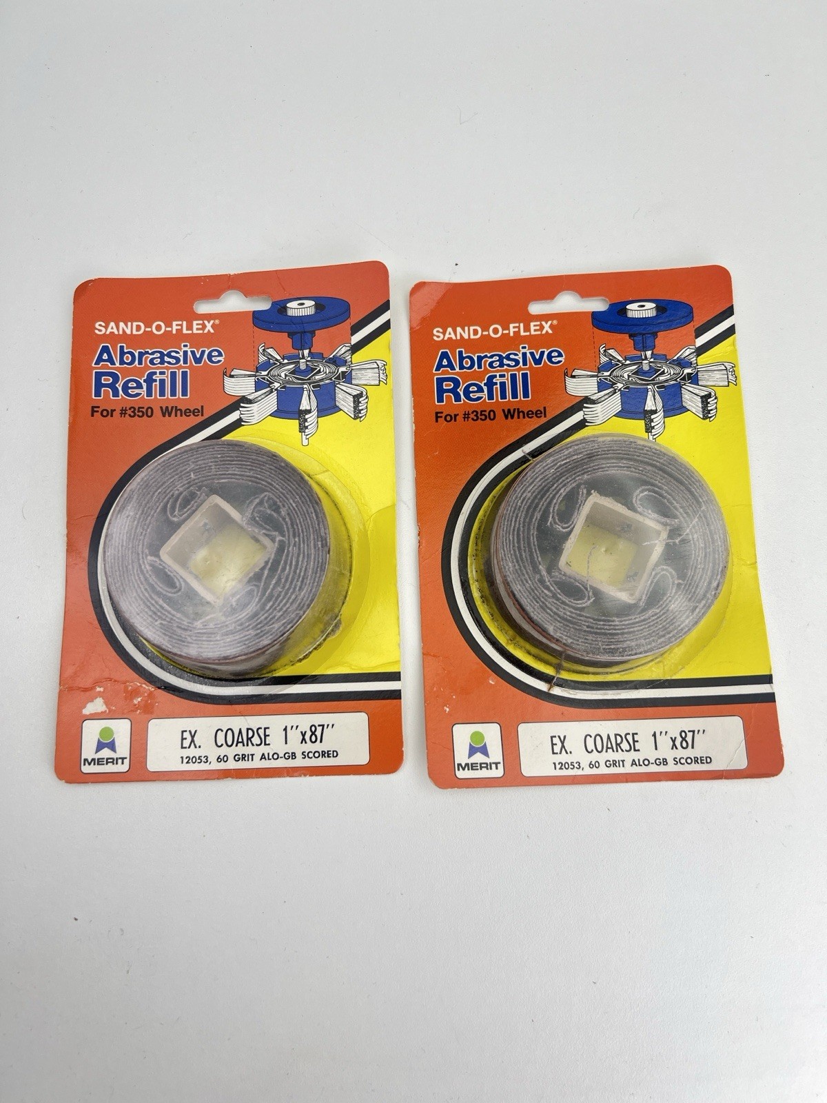 2x Vintage NOS Merit 12053 Sand-O-Flex Refill 350 Scored Coarse 1×87 60 Grit