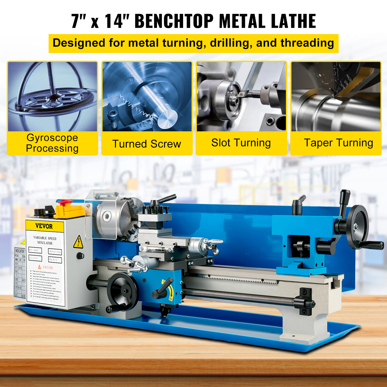 7×14 Mini Lathe Machine 550W Variable Speed Metal Working Threading Polishing