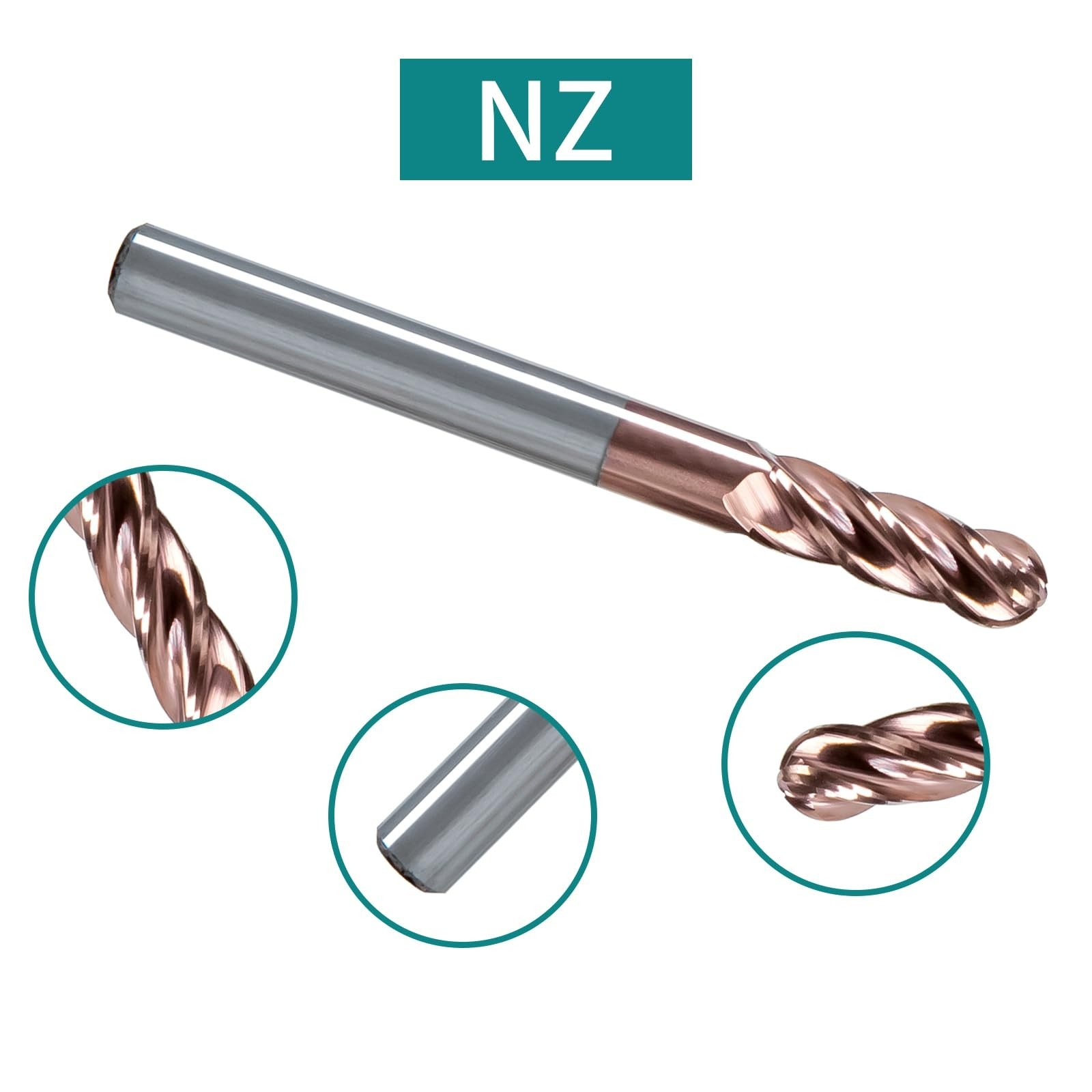 NZ 4 Flute 1/8″ Ball Nose End Mill with TiSiN Coating, Milling Cutter HRC55 f…