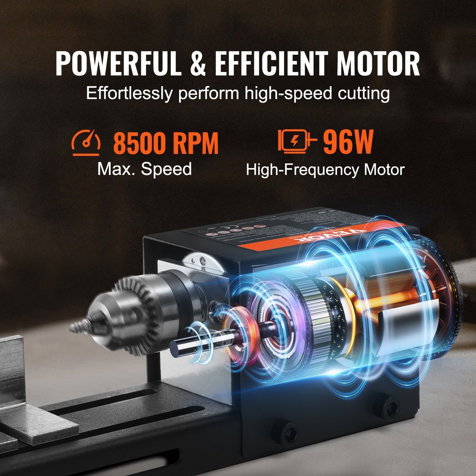 Mini Lathe Machine 24V 96W Mini Wood Lathe Tools 2.76 in x 6.3 in 7 Speeds