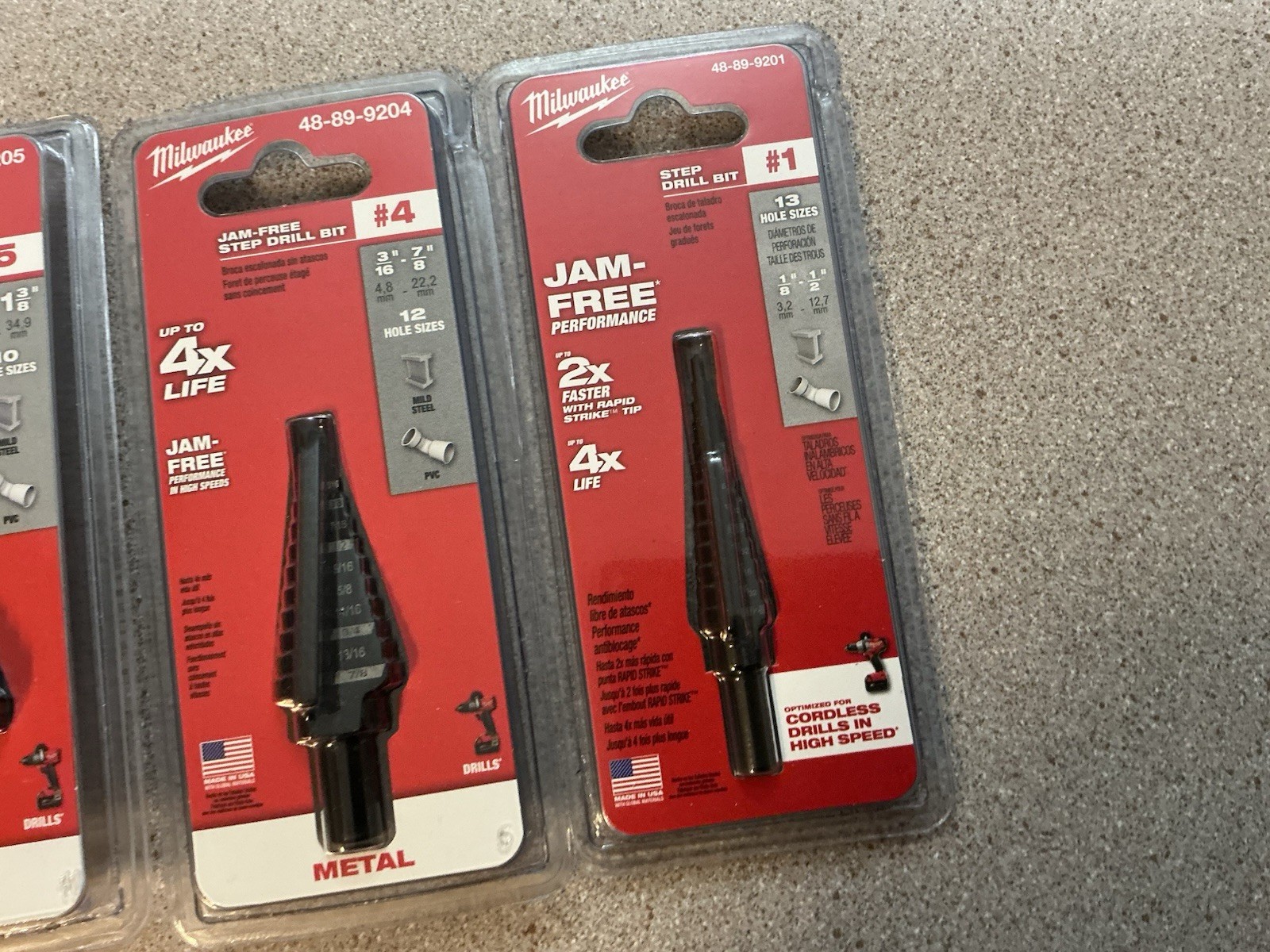 MILWAUKEE STEP DRILL BIT LOT OF 4 #12 #5 #4 & #1 NEW CLAUSING DRILL PRESS