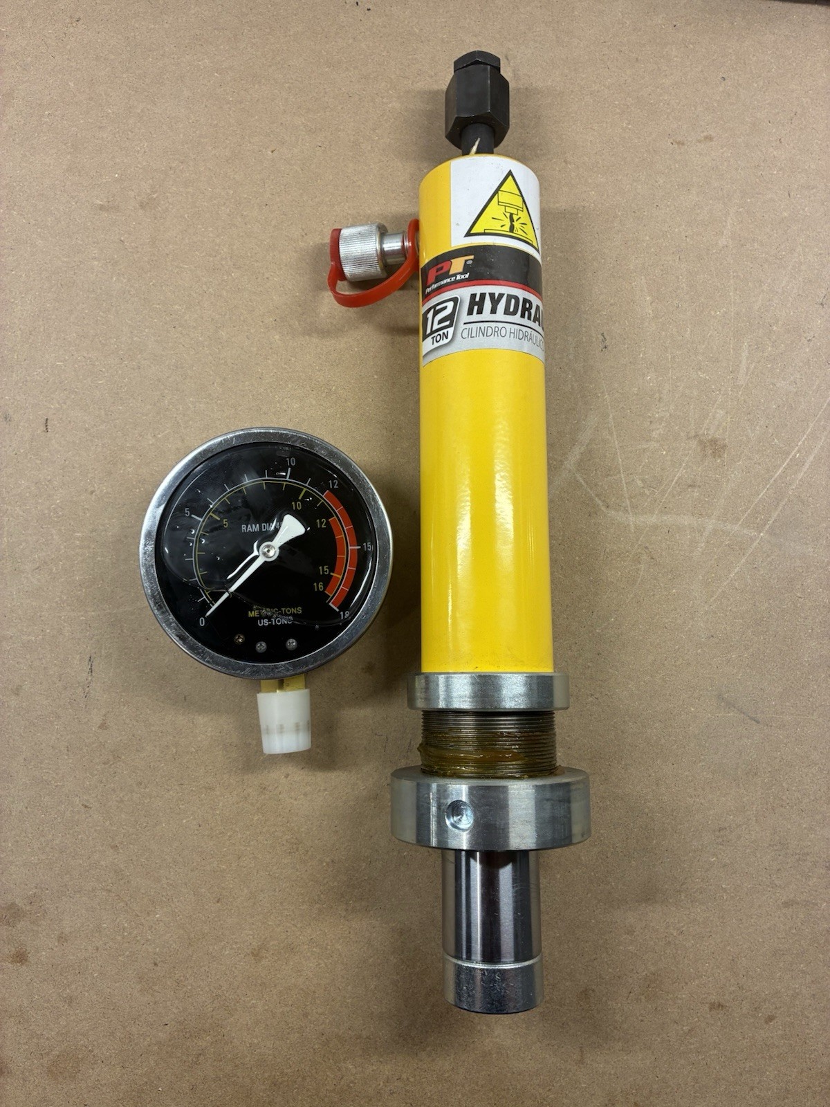 Performance Tool 12T Shop Press Hydraulic Piston And 4” Pressure Gauge