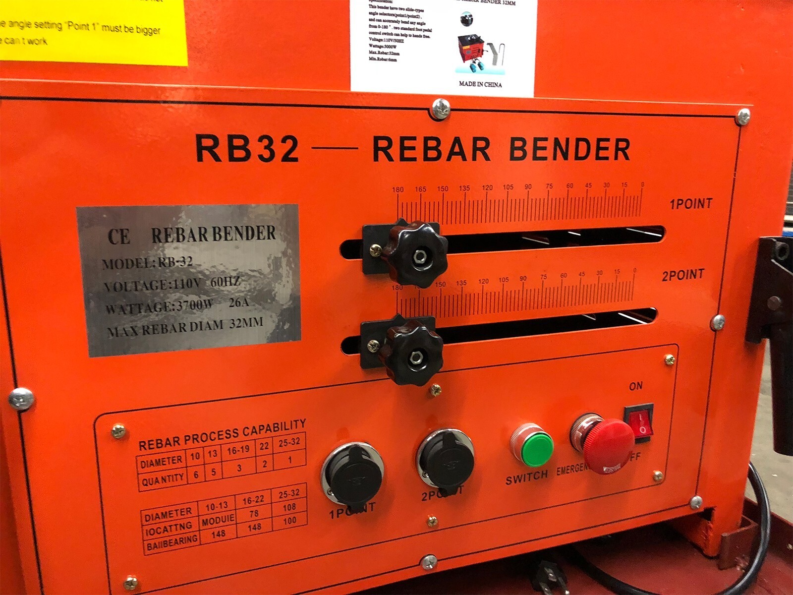 RB32 32mm #10 Electric Rebar Bender Bending Machine 1-1/4″ Steel Rod 3700 Watt