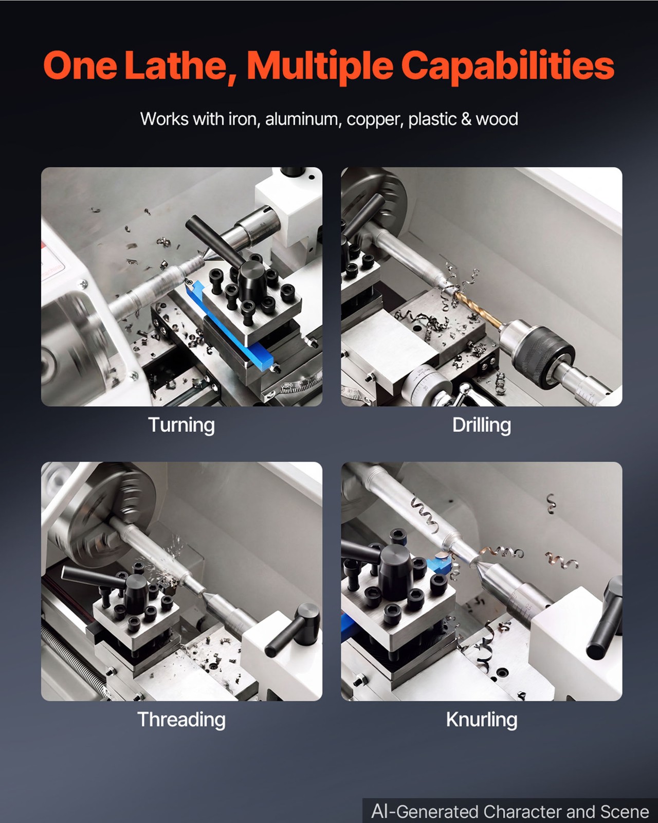 VEVOR Metal Lathe 8×16 in 650W Benchtop Lathe Machine Variable Speed 0-2500 RPM
