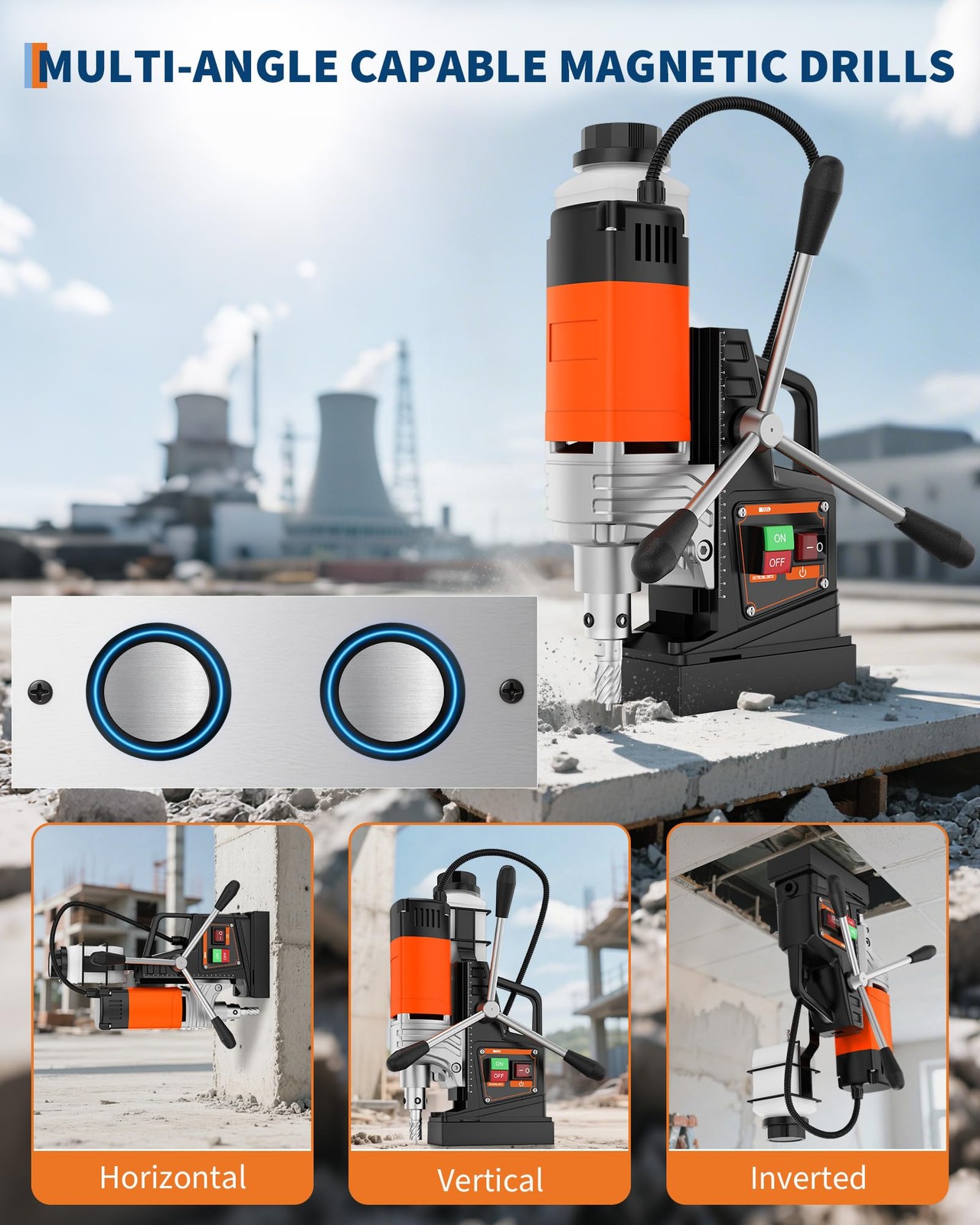 2 in Magnetic Drill 1750W 2922Lbf Power Portable Mag Drill Press Boring Diameter